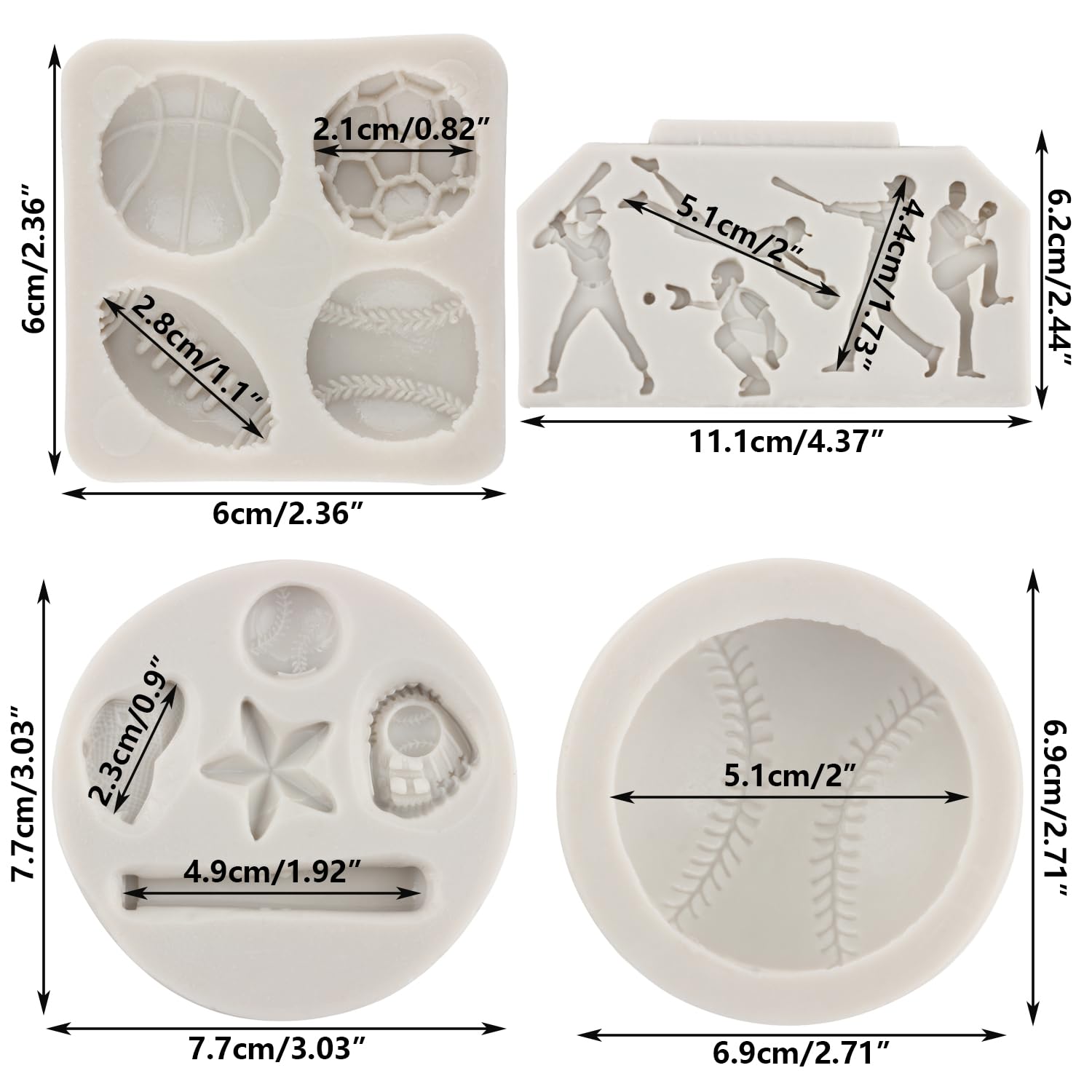 Sijiangmold Baseball Fondant Mold Baseball Softball Glove Silicone Mold For Cupcake Topper Cake Decorating Chocolate Candy Polym