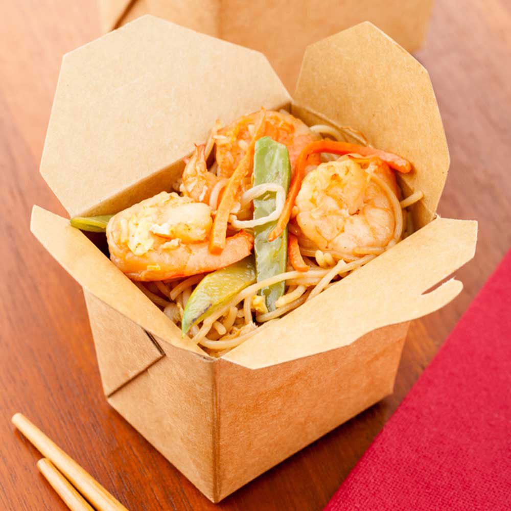 Restaurantware Bio Tek 16 Ounce Chinese Take Out Boxes 200 Greaseproof Food To Go Boxes - Tab-Lock Microwave-Safe Kraft Paper Ta