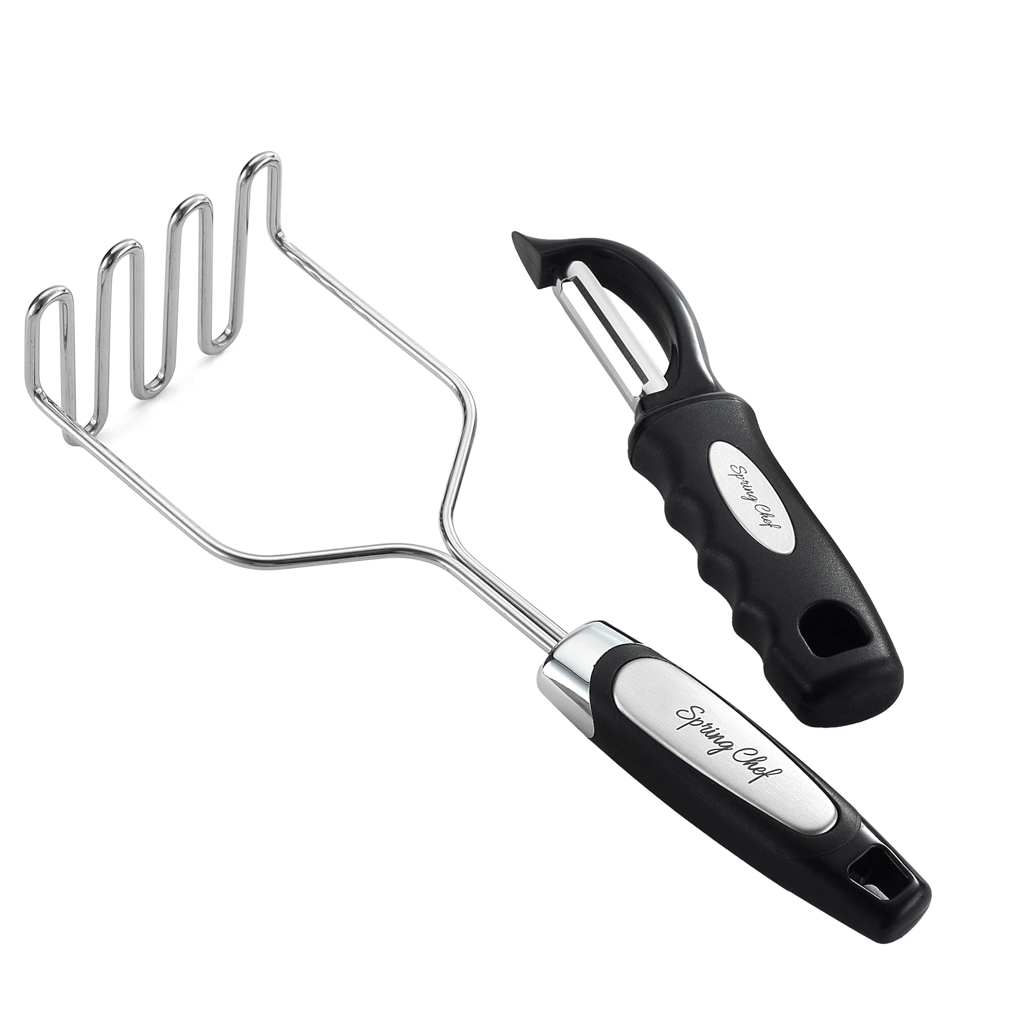 Spring Chef Stainless Steel Potato Masher With Premium Vegetable Peeler, Mashed Potato Masher - Kitchen Tool With Soft Non-Slip
