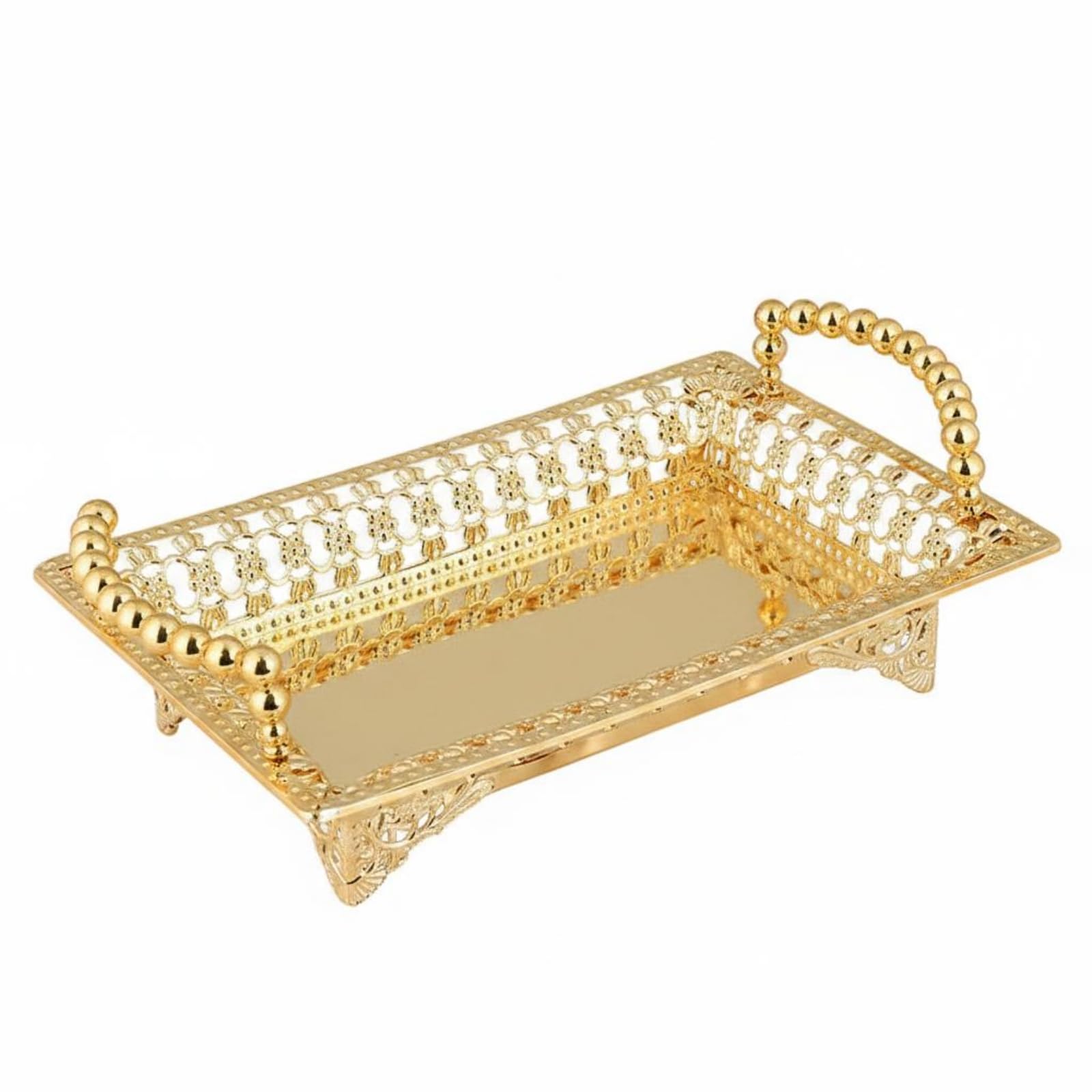 Enakshi Gold Metal Tray Nordic Aesthetic Decorative Candy Tray Wedding Gift Home Decor For Living Room, Coffee Table, Gold, 301