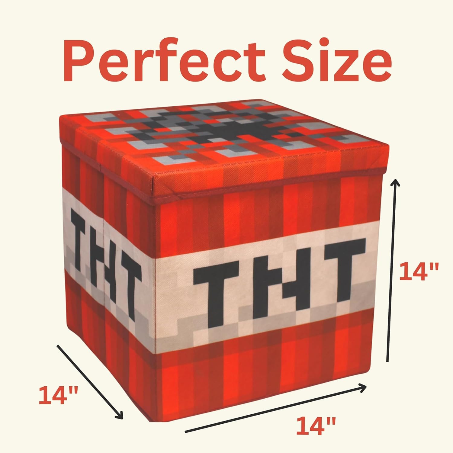 DoubleDeckerCouchParty Large 14 x 14 Fabric Pixelated Box - TNT| Birthday Party Supplies | Storage Decoration and Prop, Big Birt