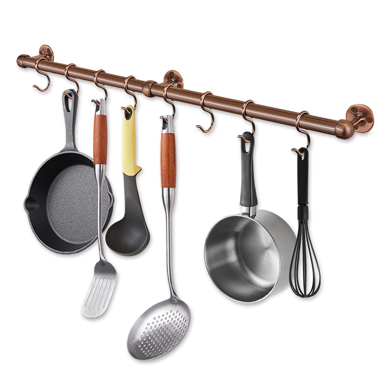 Rothley Stainless Steel Pot and Pan Hanger: 23.7 Inch Wall Mounted Hanging Pots and Pans Rack with Hooks (Antique Copper)