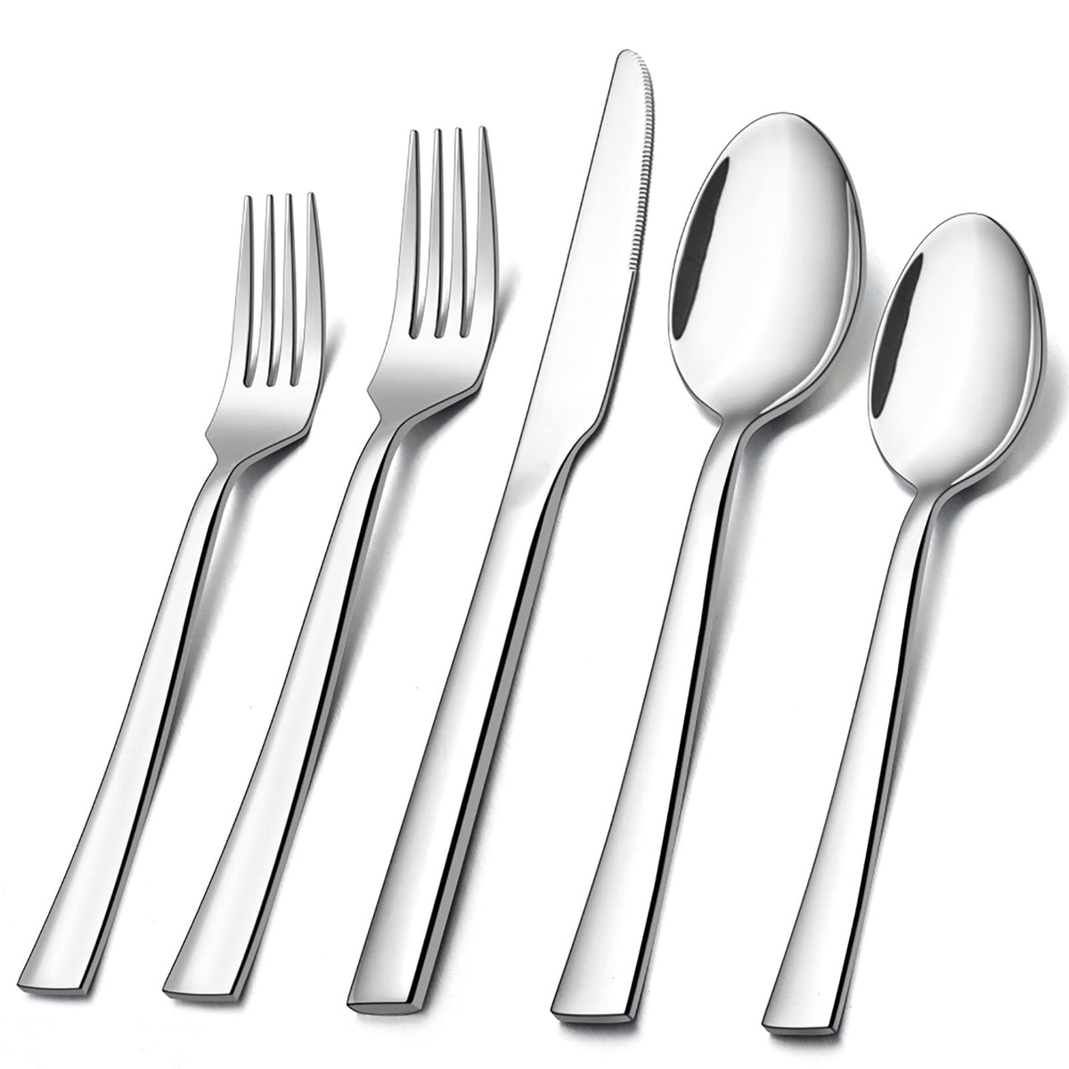 10-Piece Silverware Set, E-Far Stainless Steel Flatware Set Service For 2, Modern Tableware Cutlery Set For Home And Restaurant,