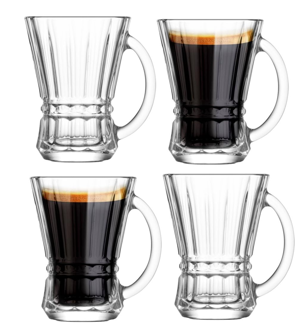 BOHEMS Espresso Cups, 5 oz Clear Glass Coffee Mugs, Cappuccino Cups with Large Handle, Drinking Tea Glasses for hot and cold be