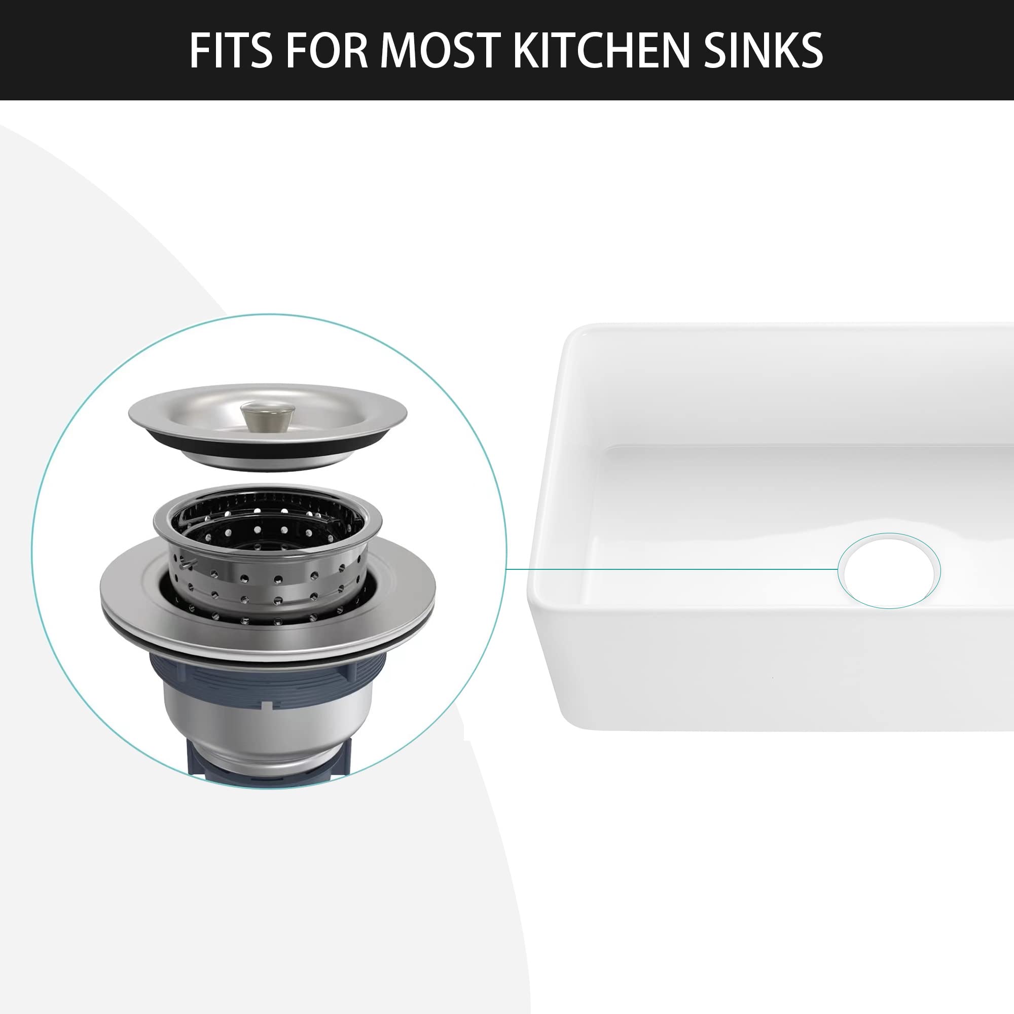 Lynnado Sink Strainer Kitchen Sink Drain Assembly Kit 3-1/2 Inch With Kitchen Sink Drain Basket,304 Stainless Steel Sink Stopper