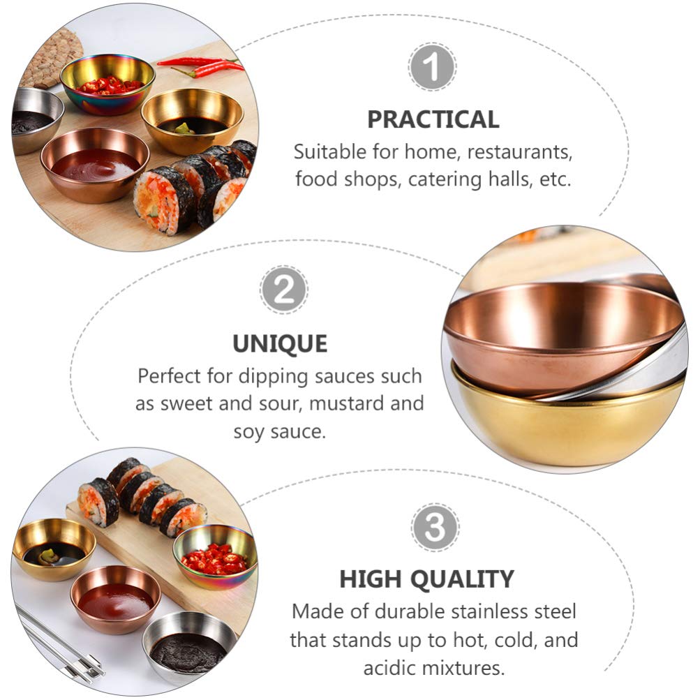 Doitool 4Pcs Stainless Steel Sauce Dishes Round Sushi Dipping Bowls,Sushi Dipping Sauce Dishes Seasoning Dish Saucer Bowl Mini A