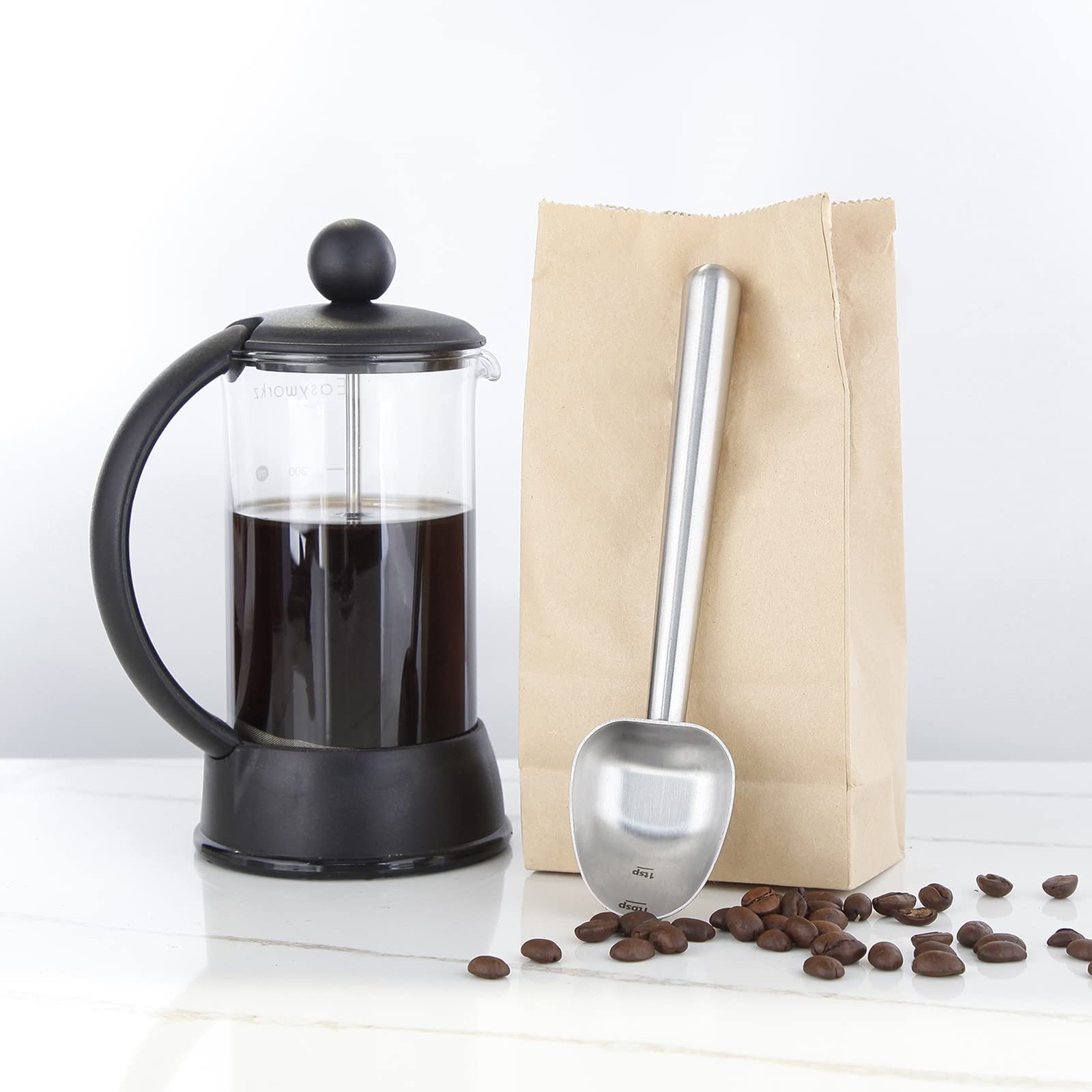 Easyworkz Stainless Steel Long Hollow Handle Coffee Scoop,7G Measuring Spoon For Ground Coffee And Loose Leaf Tea, Brushed Silve