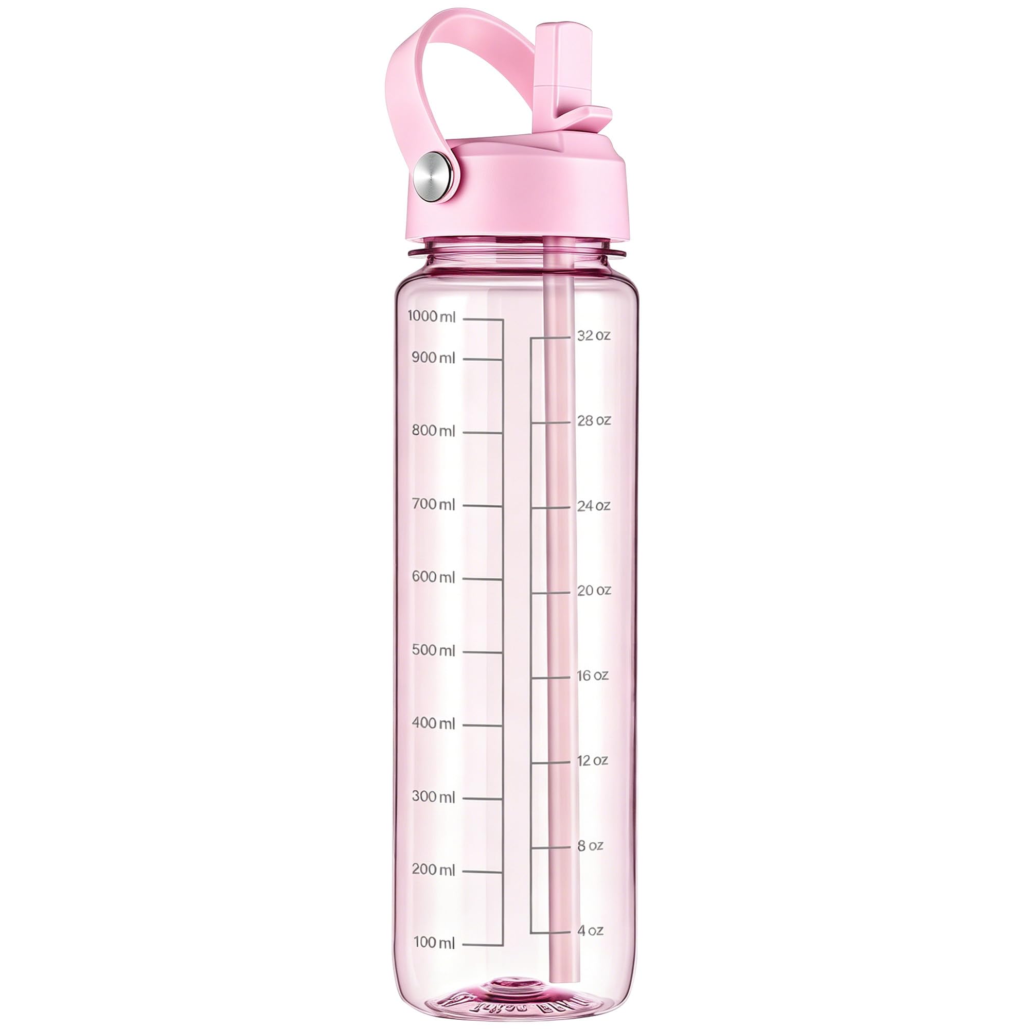 GOPPUS 32oz Clear Water Bottle with Flip Straw, Lightweight, Leakproof, Easy Carry and BPAFree, Tritan Water Bottlefor Sport, T