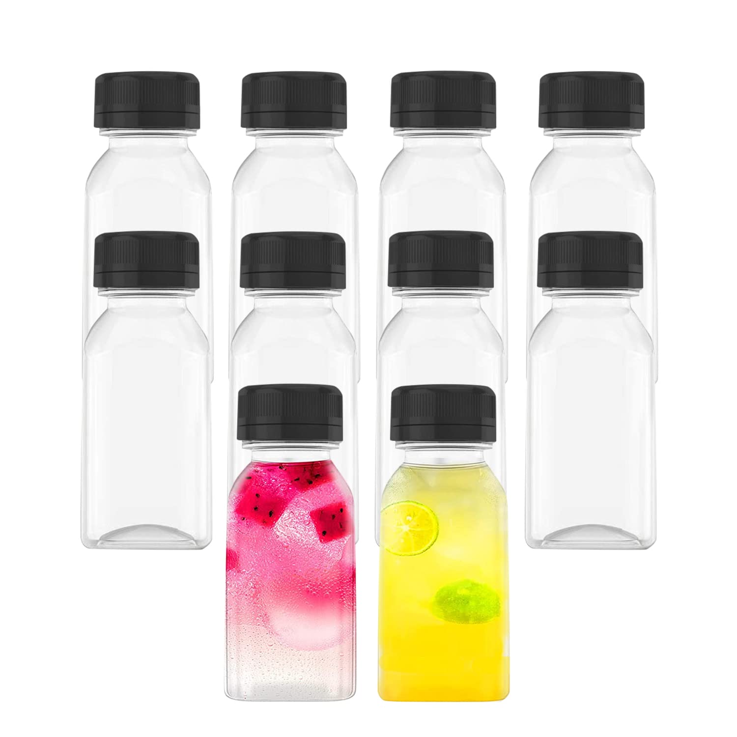 Aqsxo 10 Pcs 4 Oz Plastic Juice Bottles, Reusable Bulk Beverage Containers, Comes Black Lid, For Juice, Milk And Other Beverages