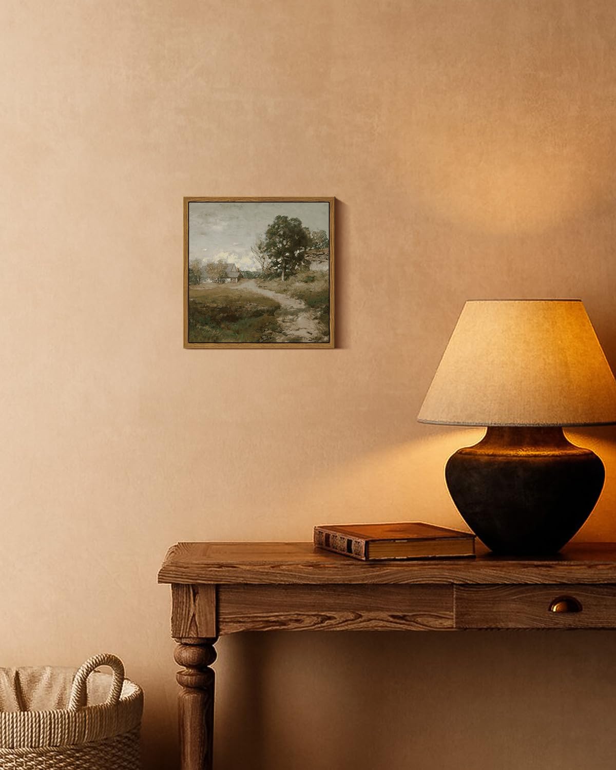 Insimsea Square Framed Canvas Wall Art, Vintage Countryside Landscape Paintings, French Country Wall Pictures For Bedroom Bathro