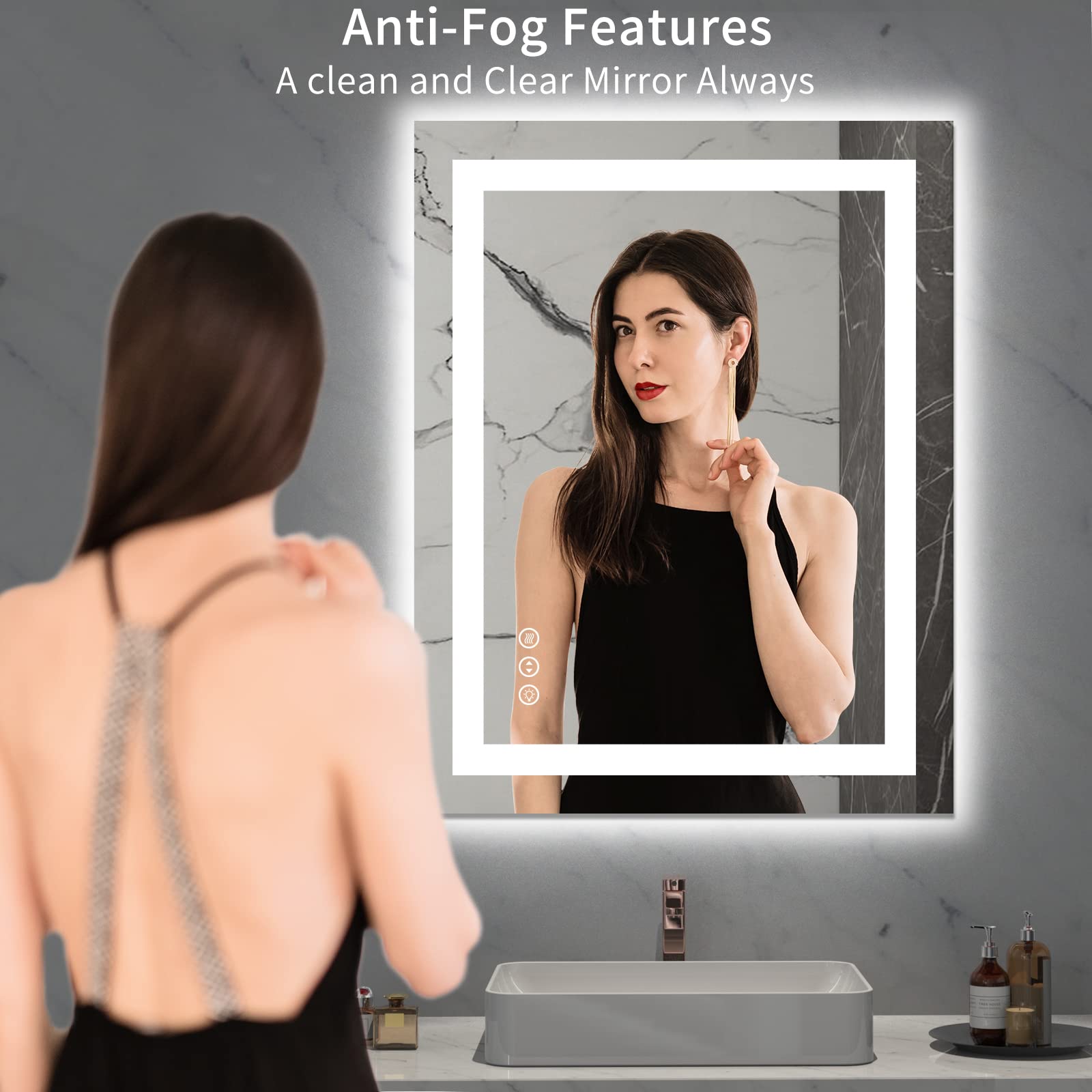 LOAAO 28X36 LED Bathroom Mirror with Lights  Anti-Fog  Dimmable  Backlit + Front Lit  Lighted Bathroom Vanity Mirror for Wall  Memory Function  Tempered Glass  Safe to Use  ETL Listed
