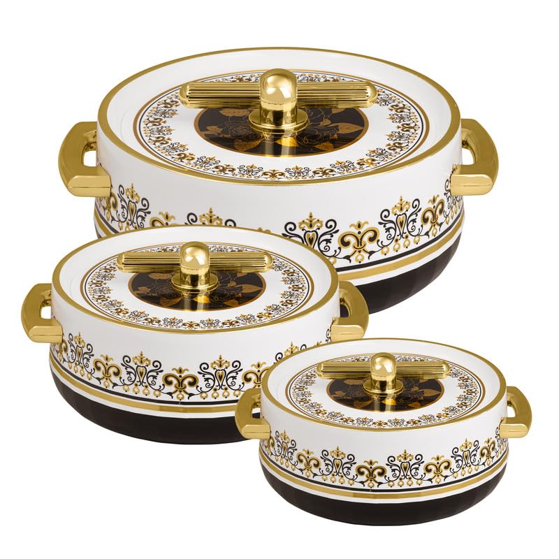 Selvel Elegance Royal Inner Steel Casserole Set Of 3 (1700Ml, 1200Ml, 600Ml) | P.U. Insulation Hot Case | Hot Pot Keeps Food Hot