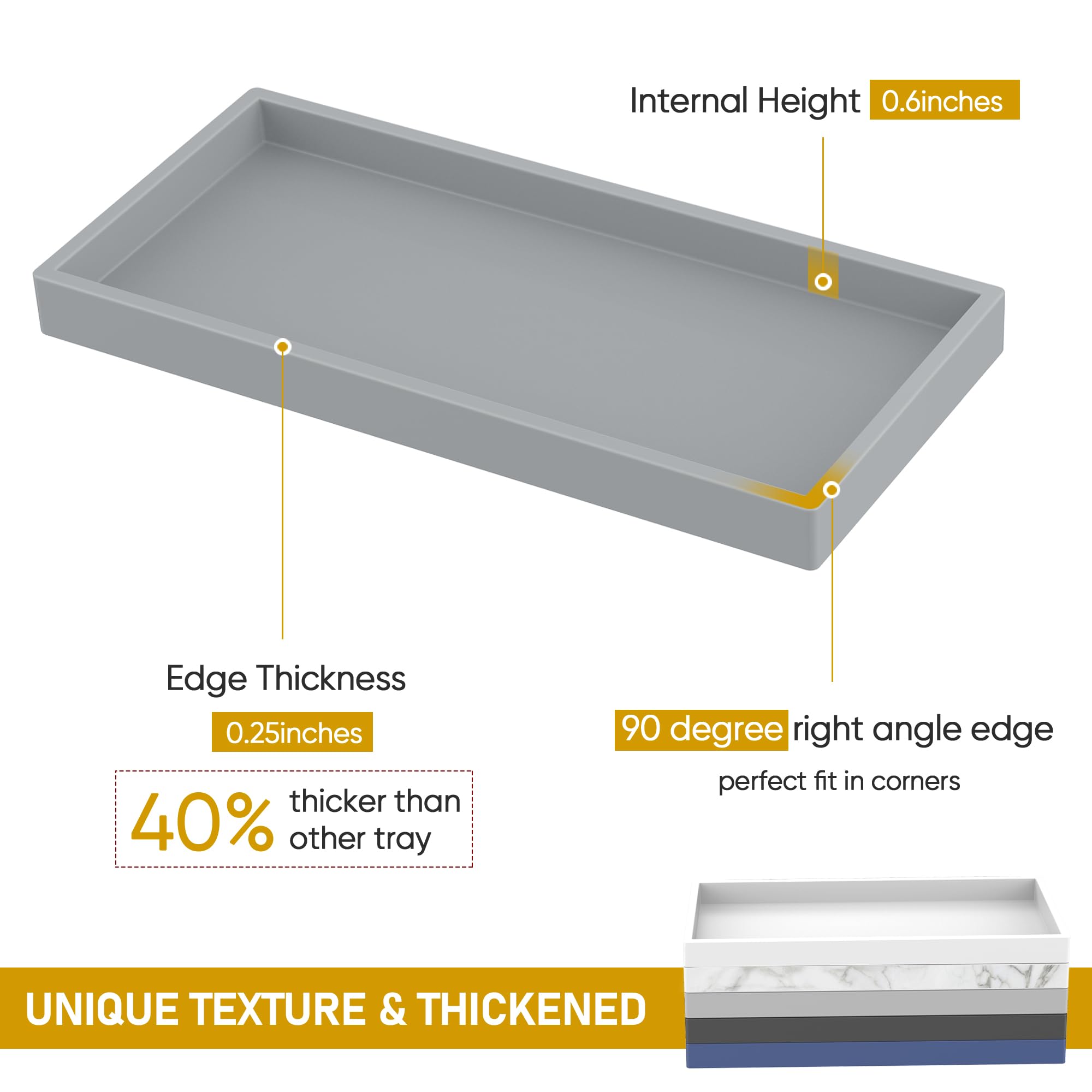 Eg-Sipro Bathroom Counter Tray, Silicone, Rectangular, Gray, Thick, Shatterproof, Soap Dispenser Tray, 10.6'X5.1' Or 7.8'X3.9'