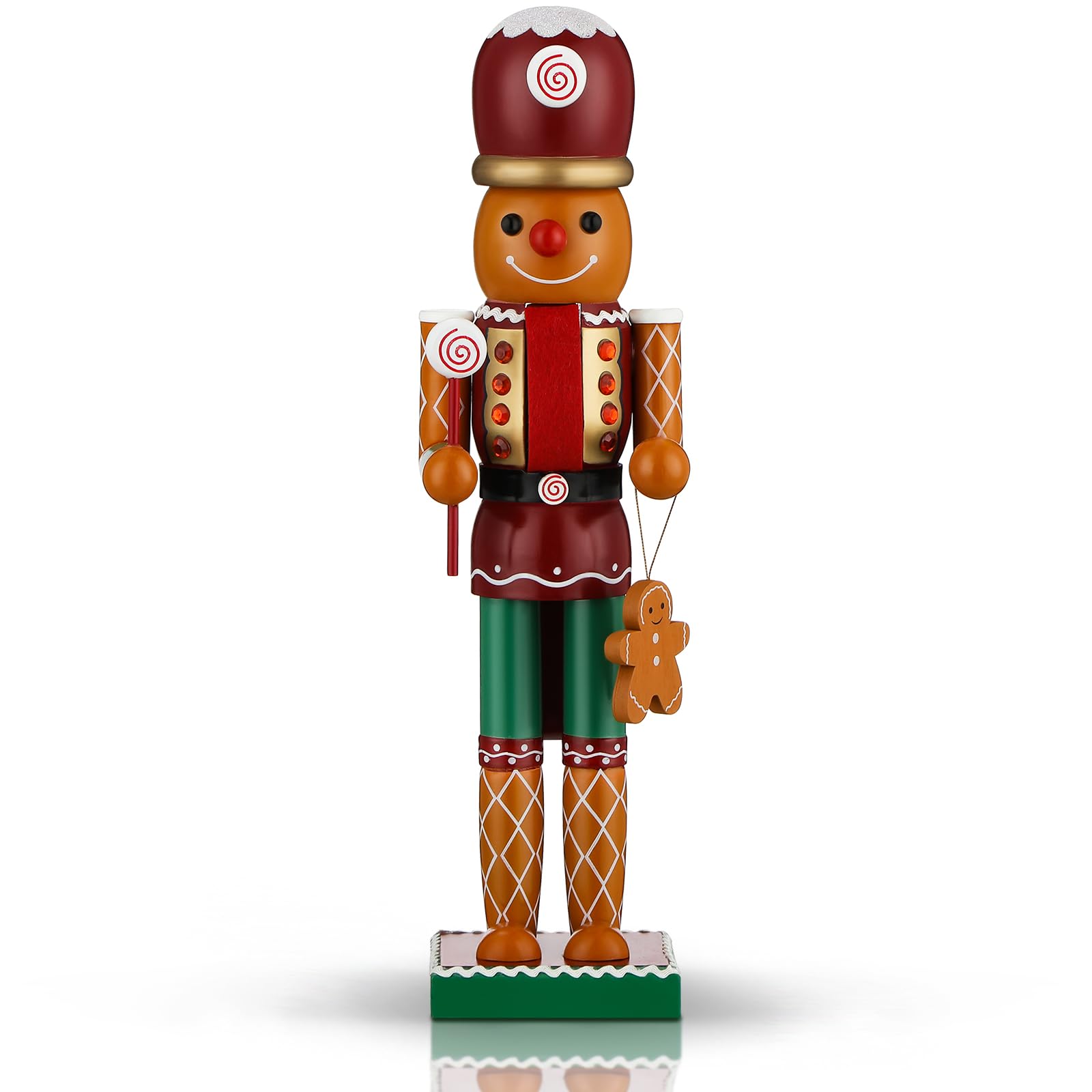 Wettarn Christmas Nutcracker Figures 14 Inch Gingerbread Man Wooden Nutcracker Soldier Christmas Wood Traditional Decorations fo
