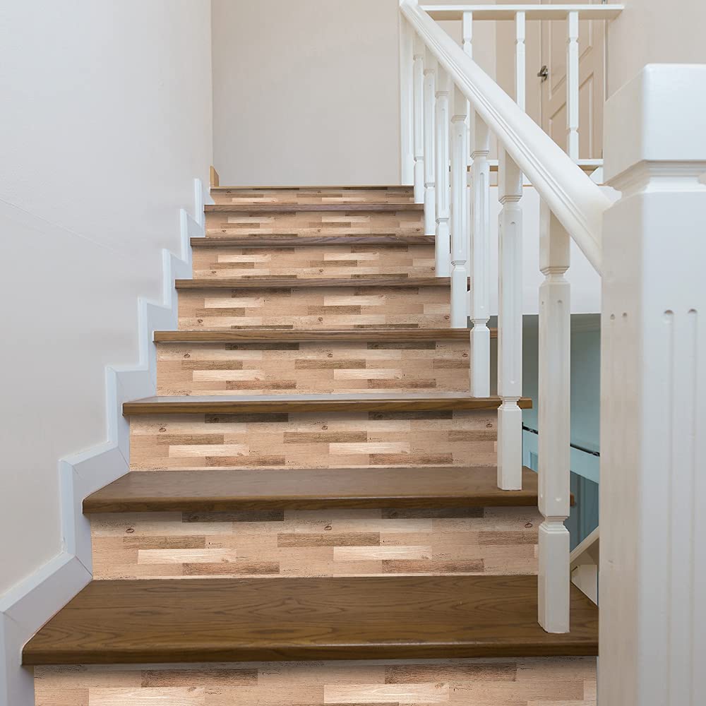 Funlife 14 Strips Stair Risers Stickers, Peel And Stick Vinyl Staircase Sticker Decals Decor For Stair Steps, 39.37''X7.09'', Fa
