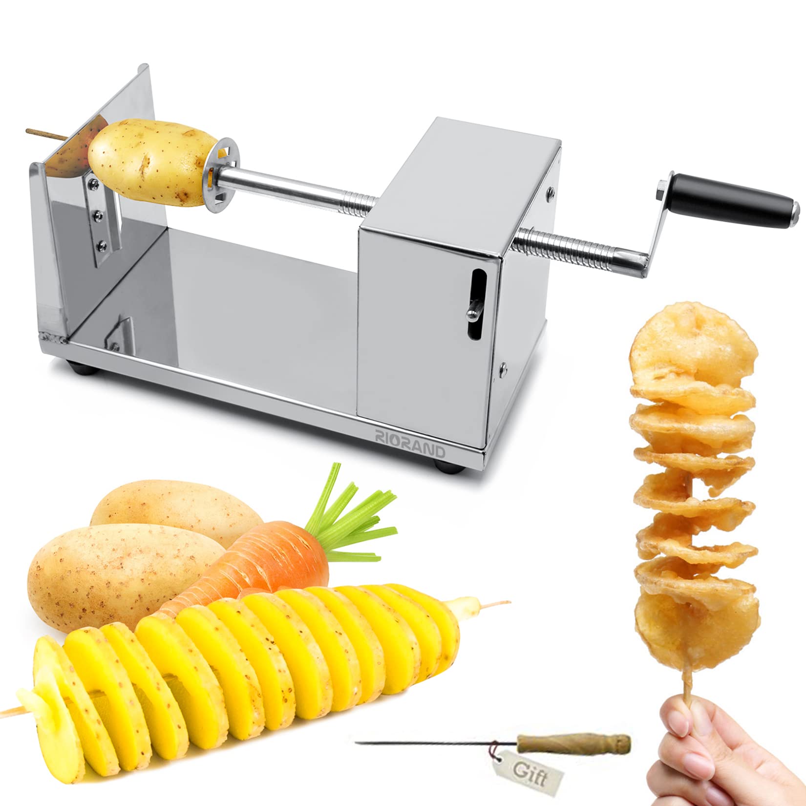 Riorand Manual Stainless Steel Twisted Potato Slicer Spiral Vegetable Cutter French Fry