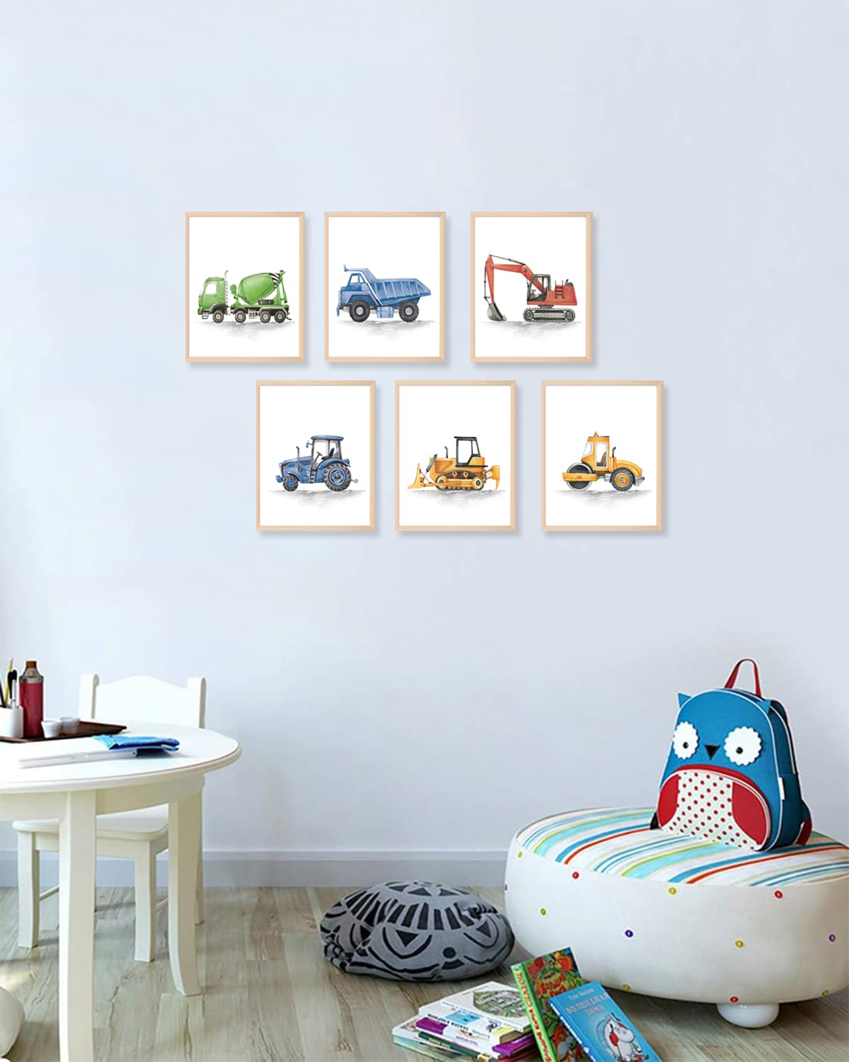 Astrdecor Construction Room Decor For Boys, Boys Nursery Decor, Toddler Boy Room Decor, Playroom Wall Art Watercolour Truck Prin