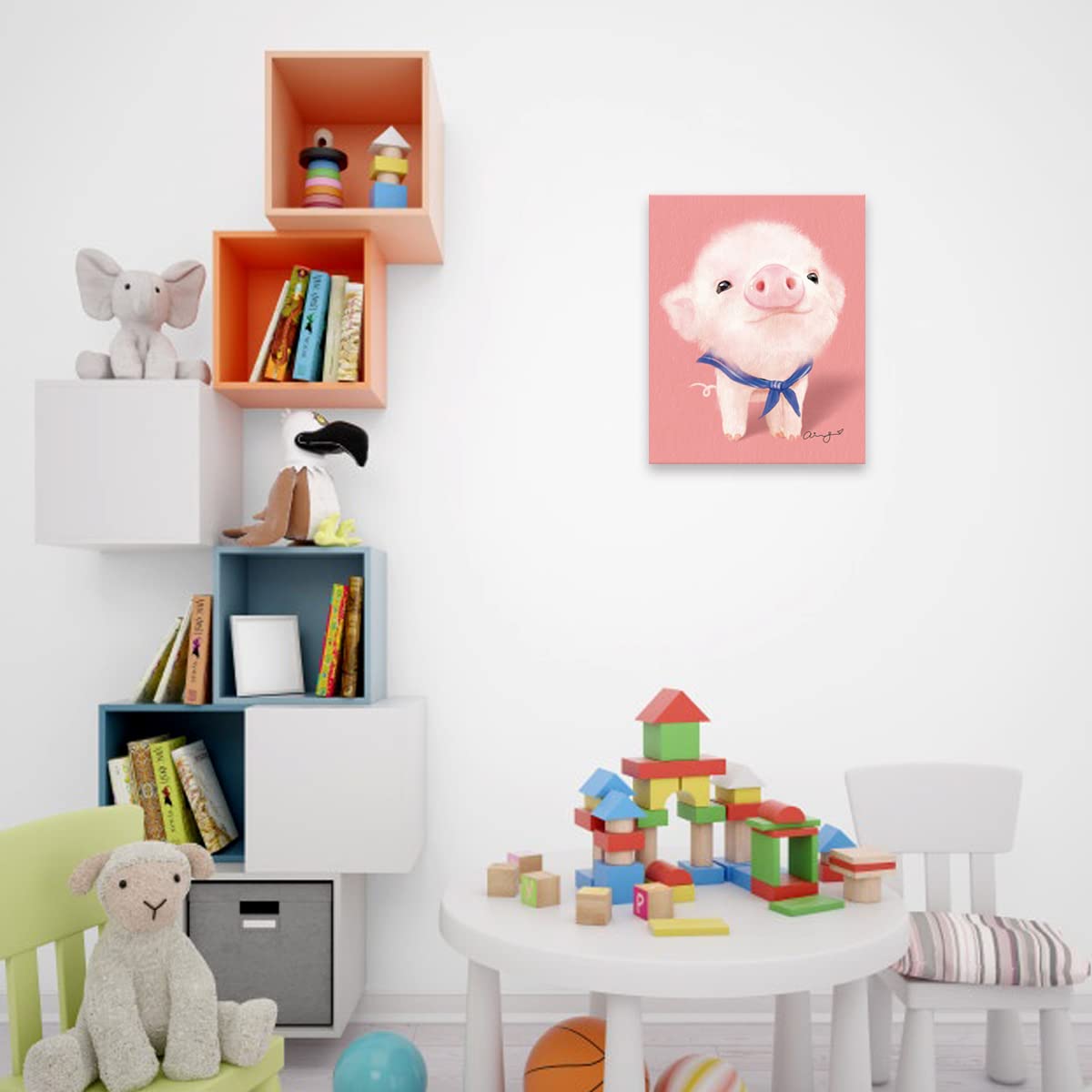 Woxfcart Pig Poster Canvas Wall Art Pink Piggy Picture For Girls Room Bathroom Decor12X15