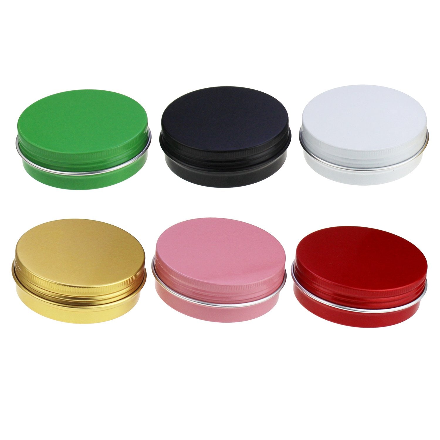 Ljy 24 Pieces Multi-Colored Round Aluminum Cans Screw Lid Metal Tins Jars Empty Slip Slide Containers (2 Oz)