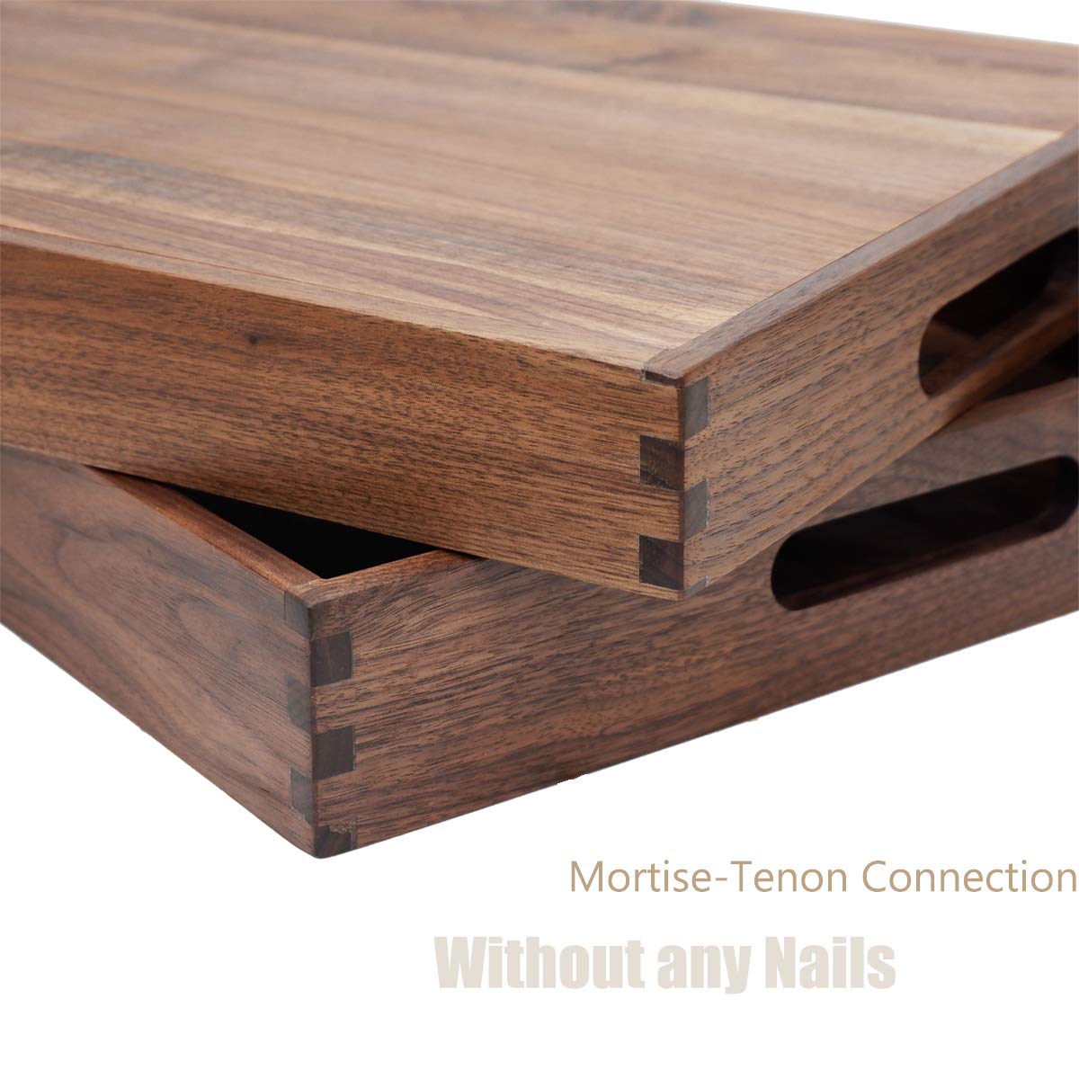 Magigo Set Of 3 Large Solid Black Walnut Wood Ottoman Tray With Handles, Serve Tea, Coffee Or Breakfast In Bed, Classic Wooden D