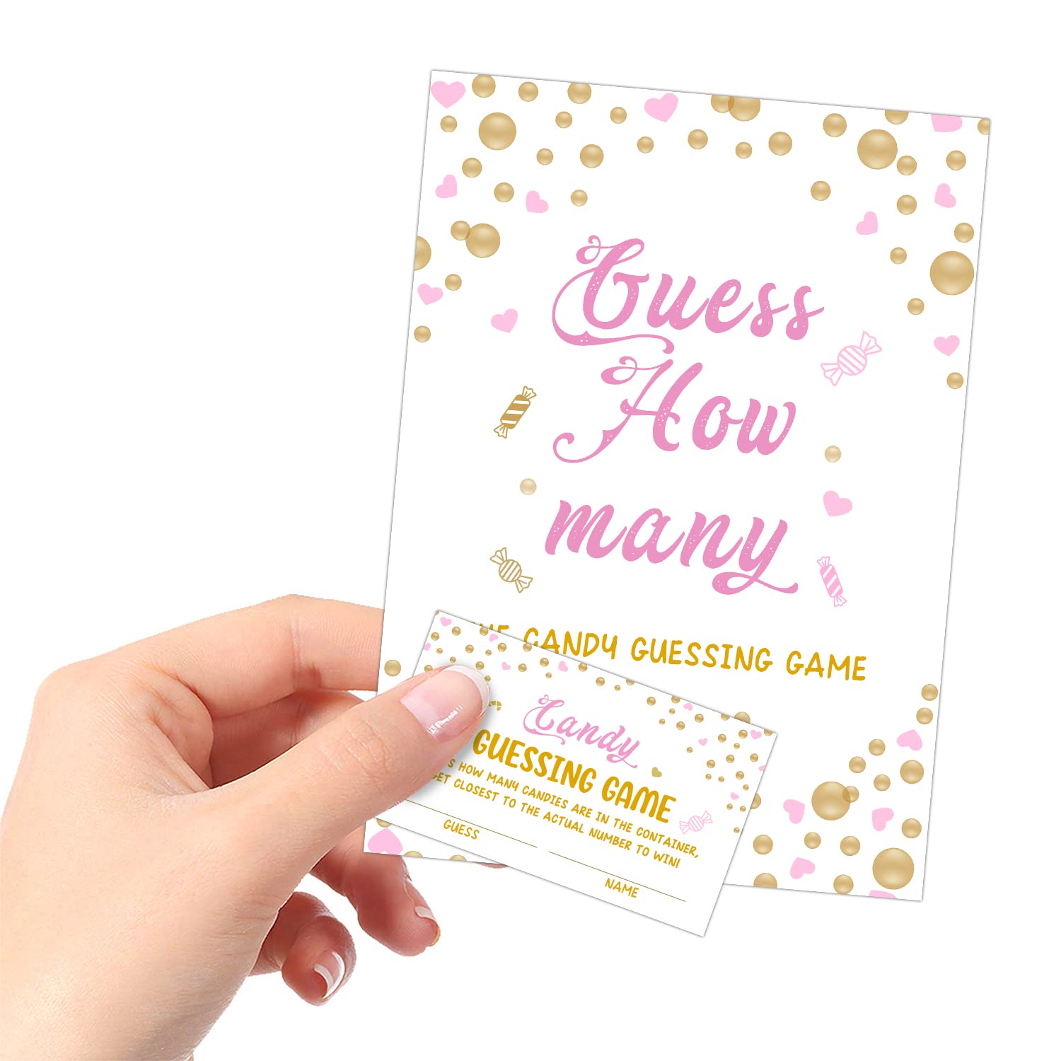 Guess How Many Candies Are In The Jar - Pink And Gold Baby Shower Games Girl - Guessing Games, Baby Shower Ideas, Baby Shower Su