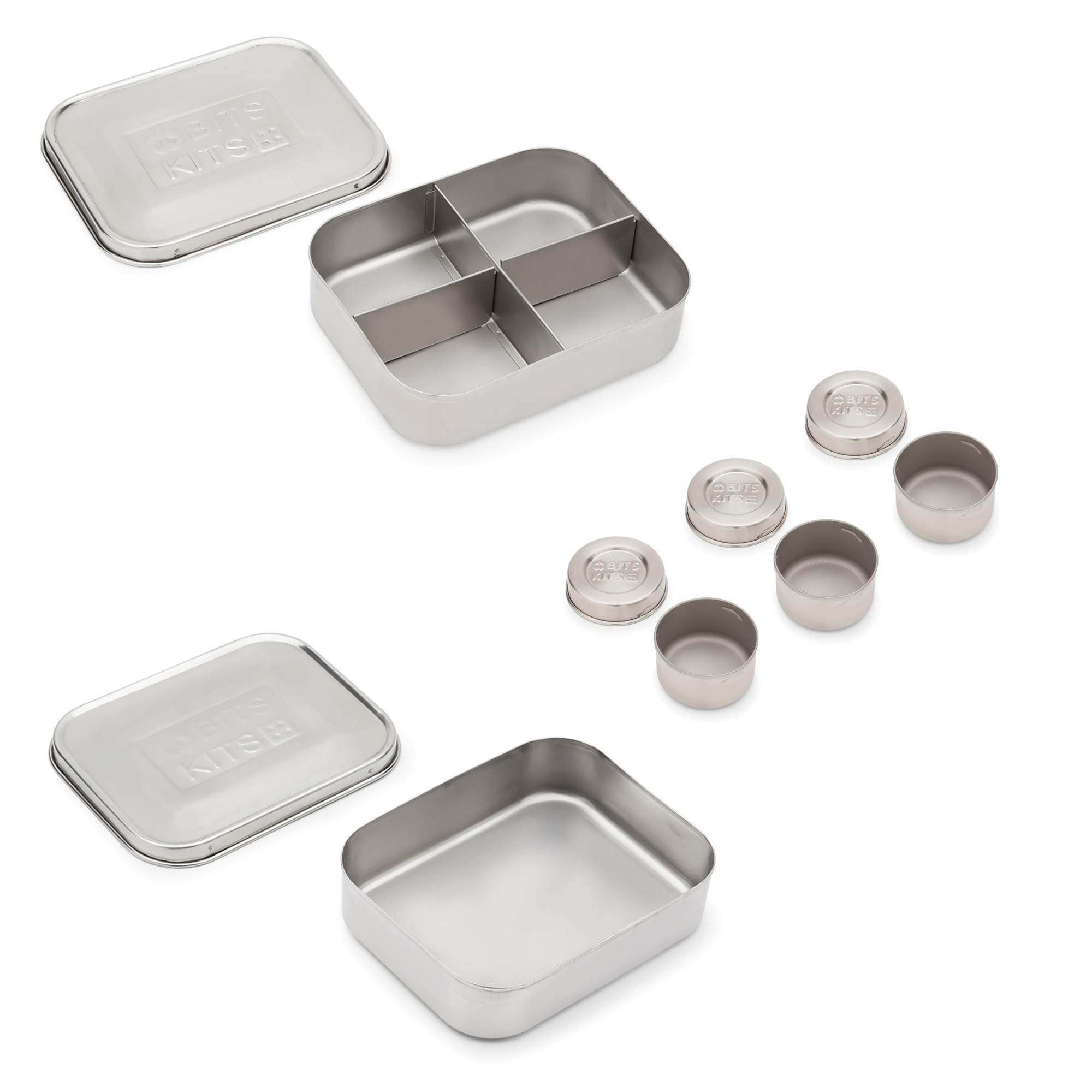 Bits Kits Bento Box Lunch and Condiment Containers Bundle for Kids and Adults, Set of 5, Stainless Steel