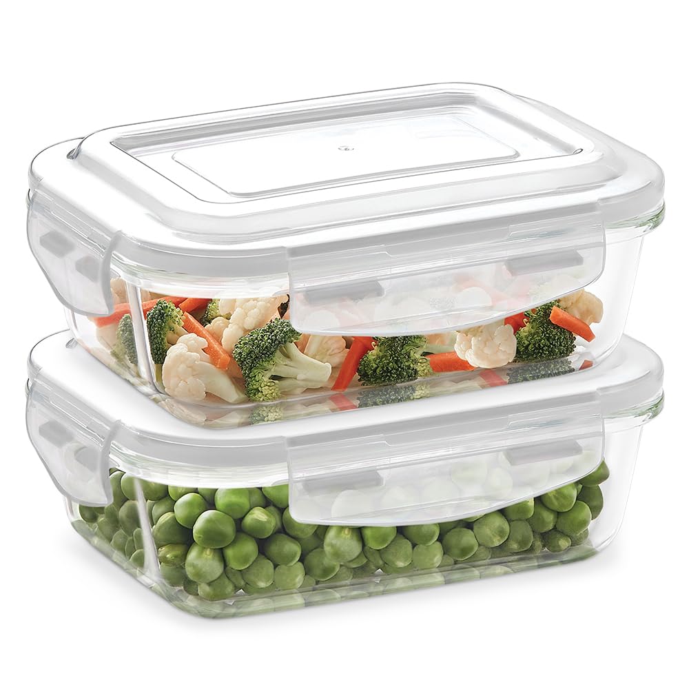 Borosil Klip N Store (370Ml X 2) Rectangle Glass Food Storage Container Set With Air Tight Lid | Borosilicate Glass Container Fo