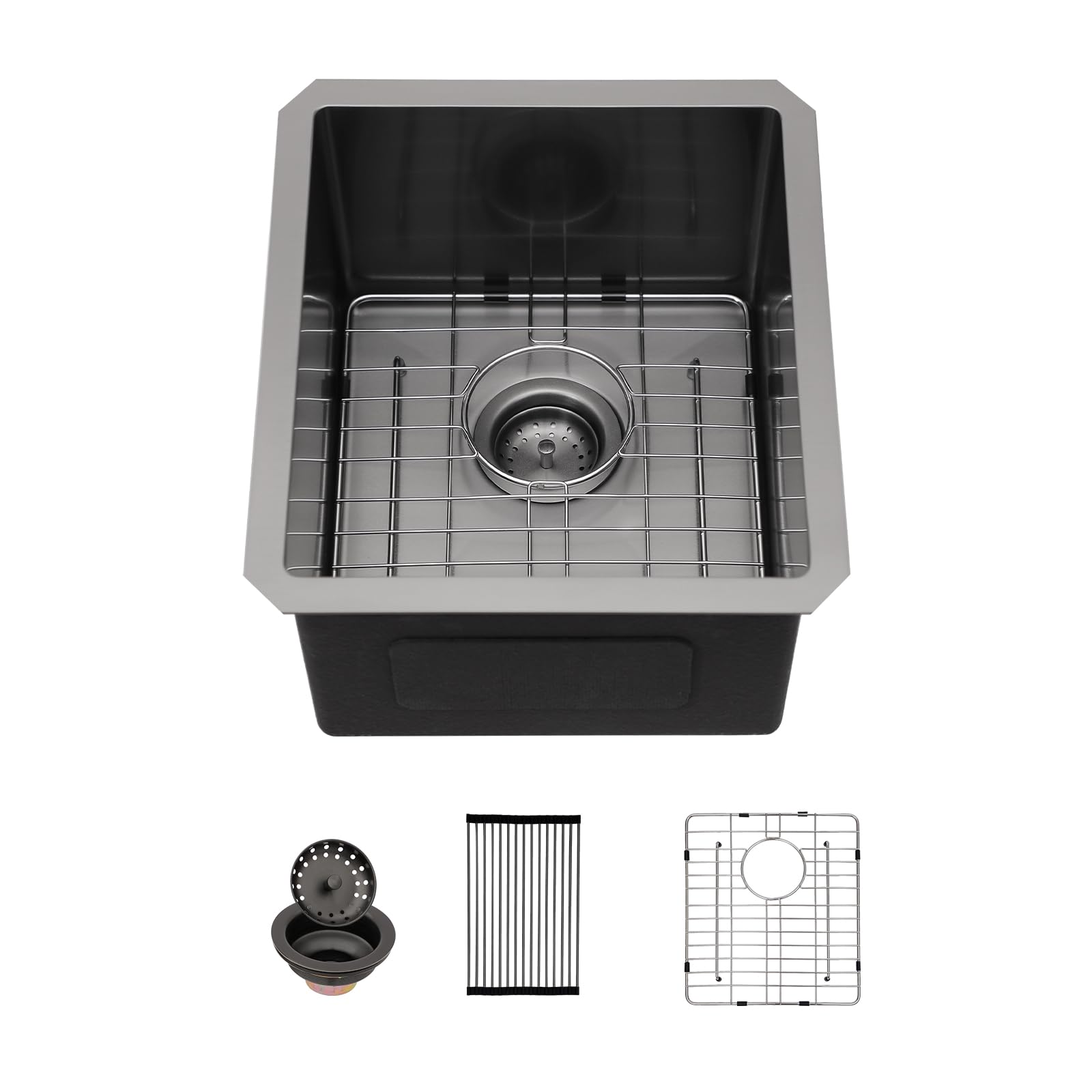 15 Undermount Black Bar Sink - Sarlai 15 X 17 Inch Undermount Wet Bar Prep Sink Stainless Steel 16 Gauge Gunmetal Black Single B
