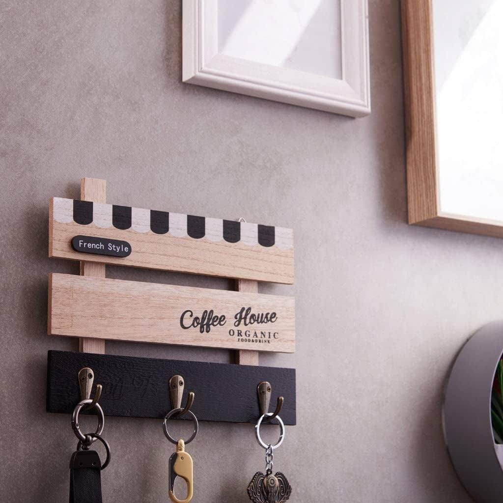 EAZYWAGON Wooden Wall Mounted Key Holder with 3 Hooks  Coffee House | Keys Organizer for Home Decor, Office, Entryway & Hallway