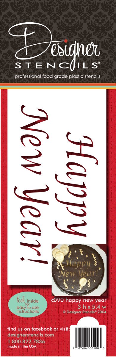 Designer Stencils Happy New Year Cake Stencil, Beige/Semi-Transparent