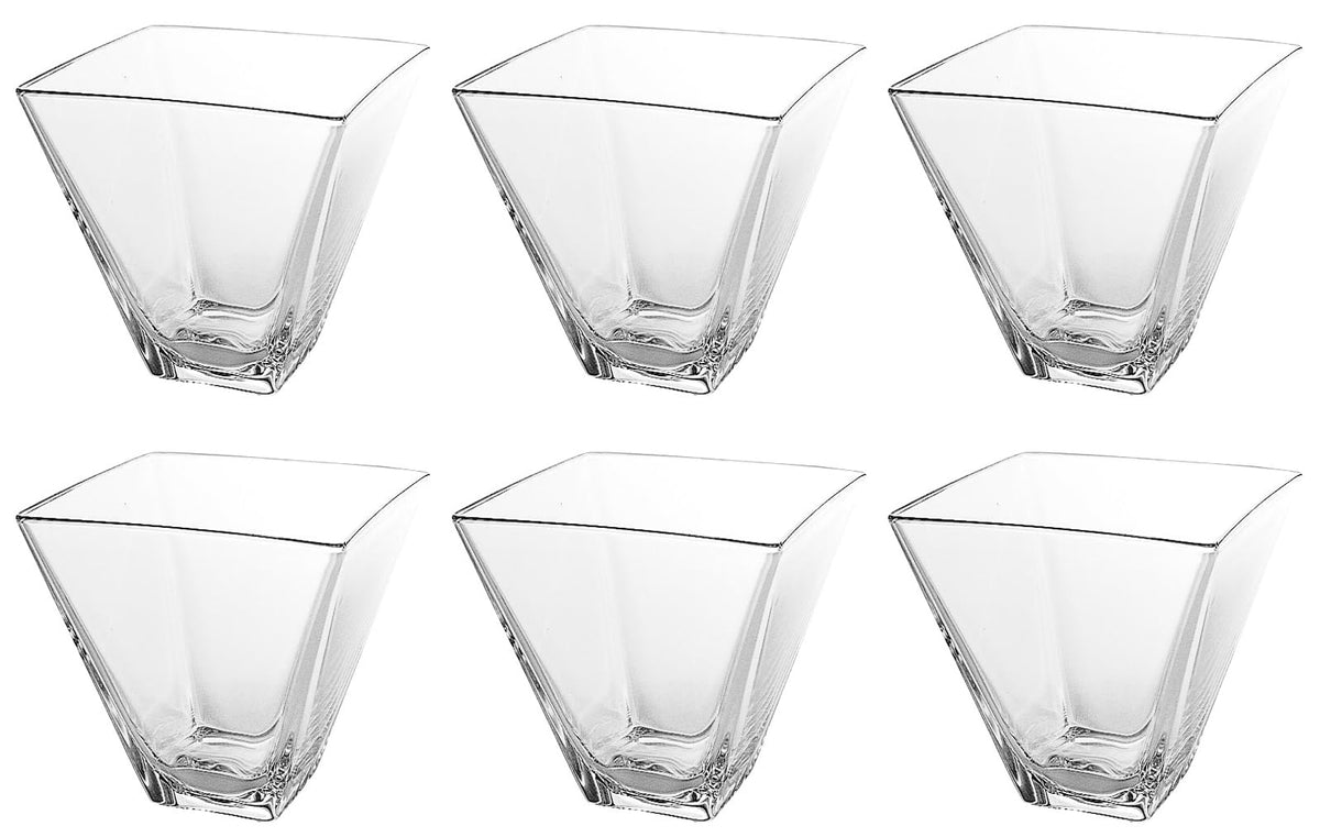 Barski Glass -Set Of 6 - Square - Dessert - Bowl Set - 3.5 Oz. - Classic Clear - For Fruit - Sorbet - Ice Cream - Candy - Chocol