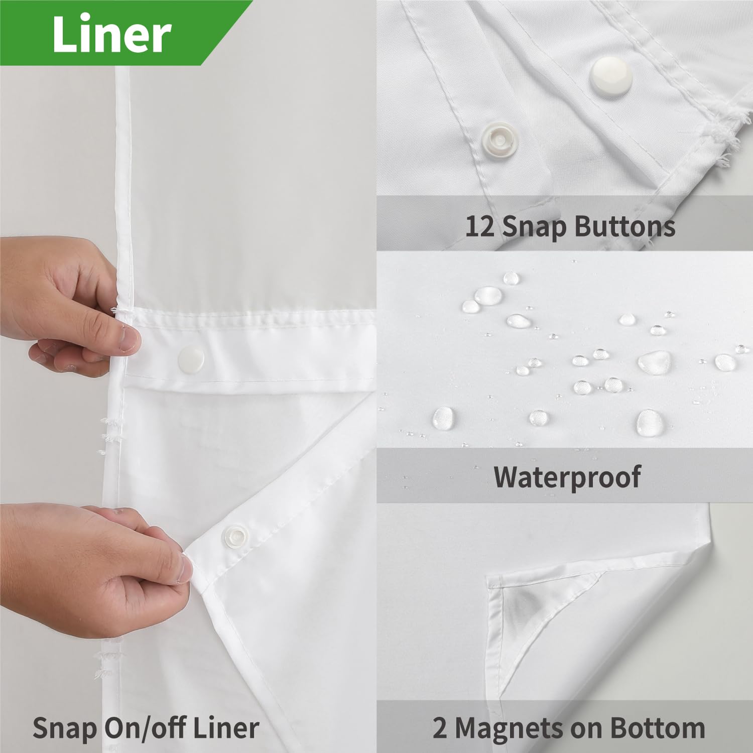 Eachope Long No Hook Tufted Chevron Striped Shower Curtain With Snap-In Fabric Liner Set-71Wx80H(78H),White Hotel Grade Boho Sty