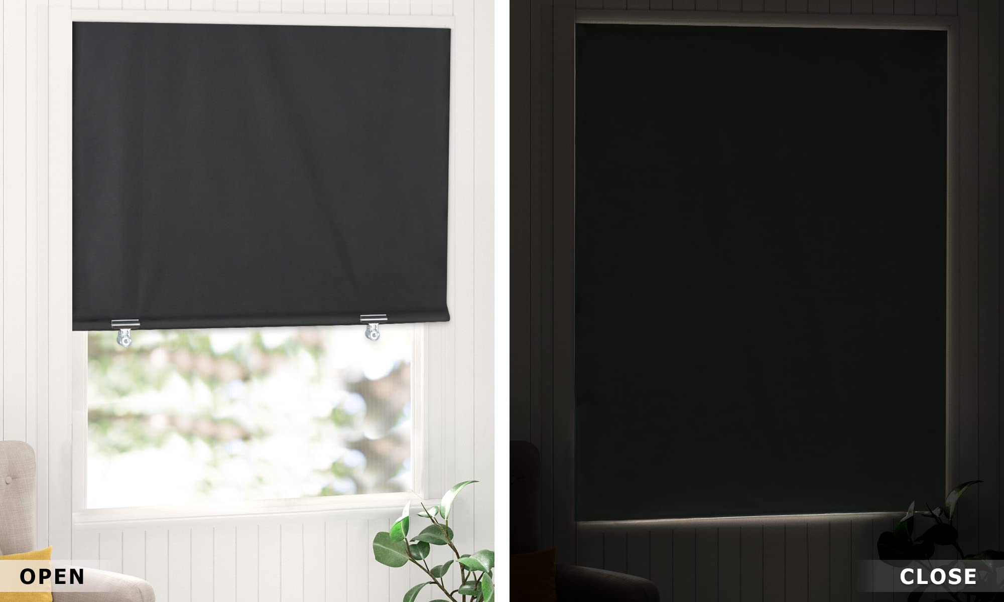 LazBlinds Black 100% Blackout Roller Shades, Cordless, Thermal Insulated, 36''W x 72''H