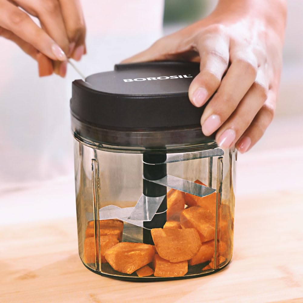 Borosil Eazypull Chopper With 6 Blades, Pull Chopper With Durable String, Mini Chopper For Kitchen, For Chopping Vegetables, Lea