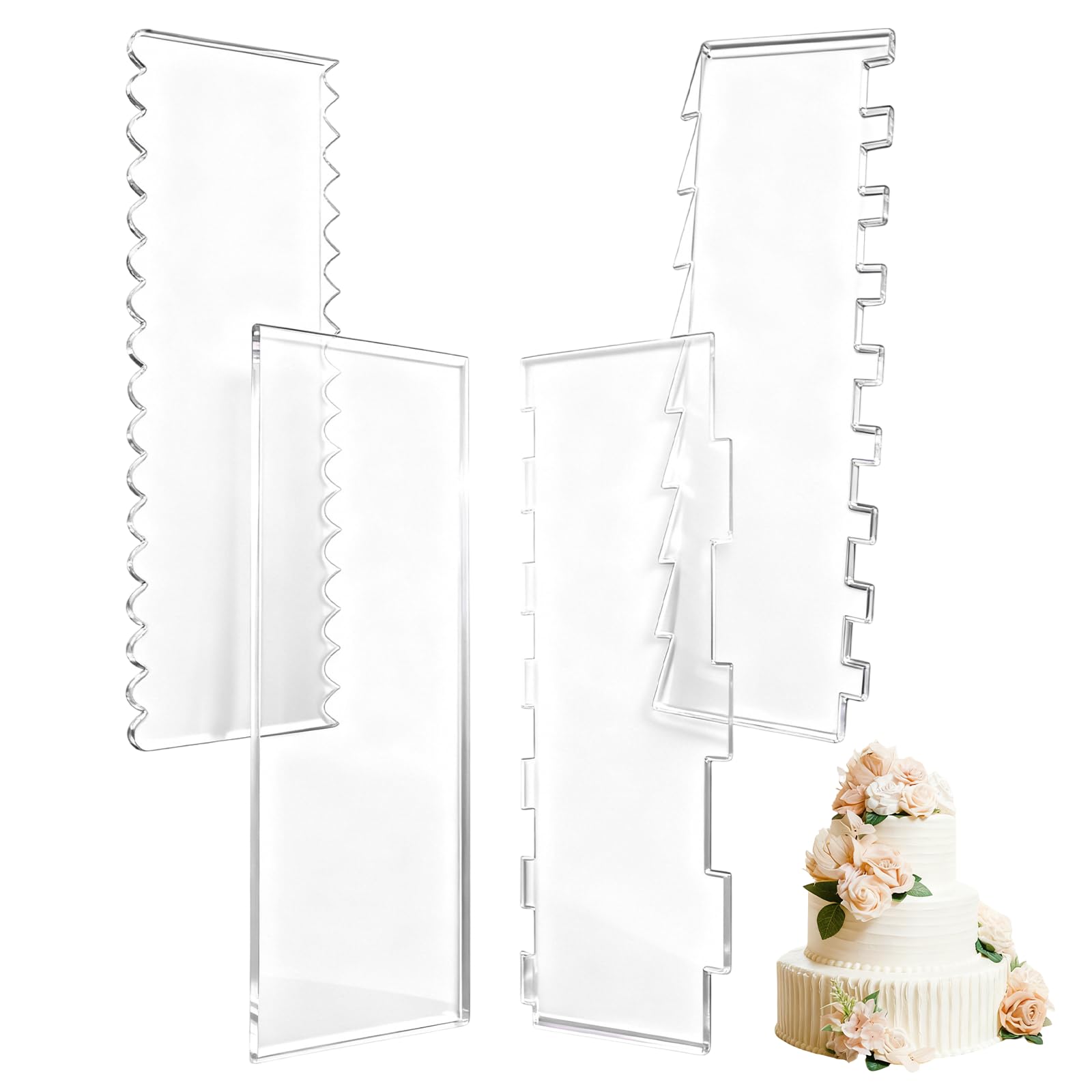 4 Pieces Acrylic Cake Scraper Set - Large Transparent Cake Smoother For Icing Frosting - Baking Tools With Comb Edge For Butterc