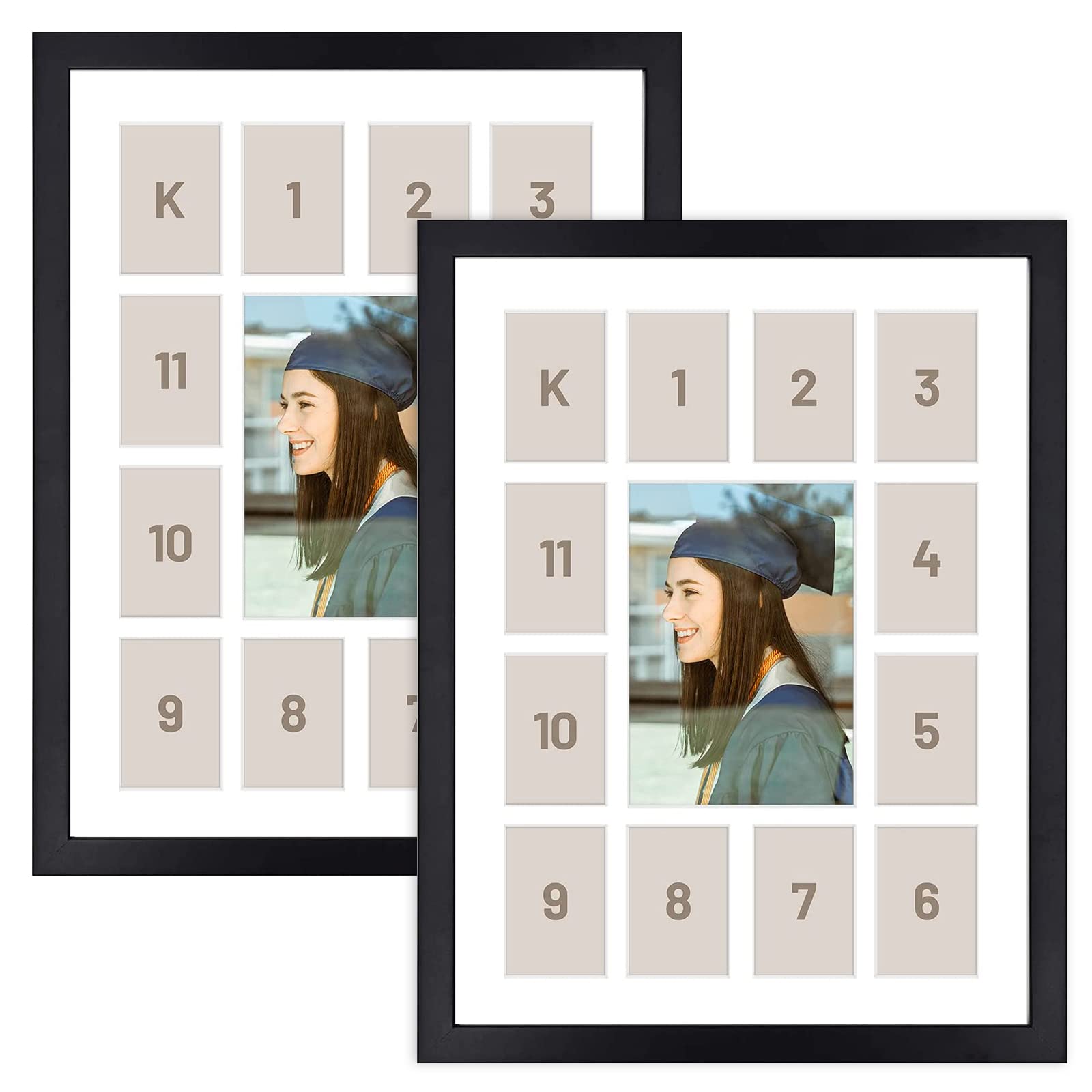Golden State Art, 12x16 Black Wood Frame - 13 Opening White Mat - Displays One 5x7 Photo And Twelve 2.5x3.5 Pictures - Collage F