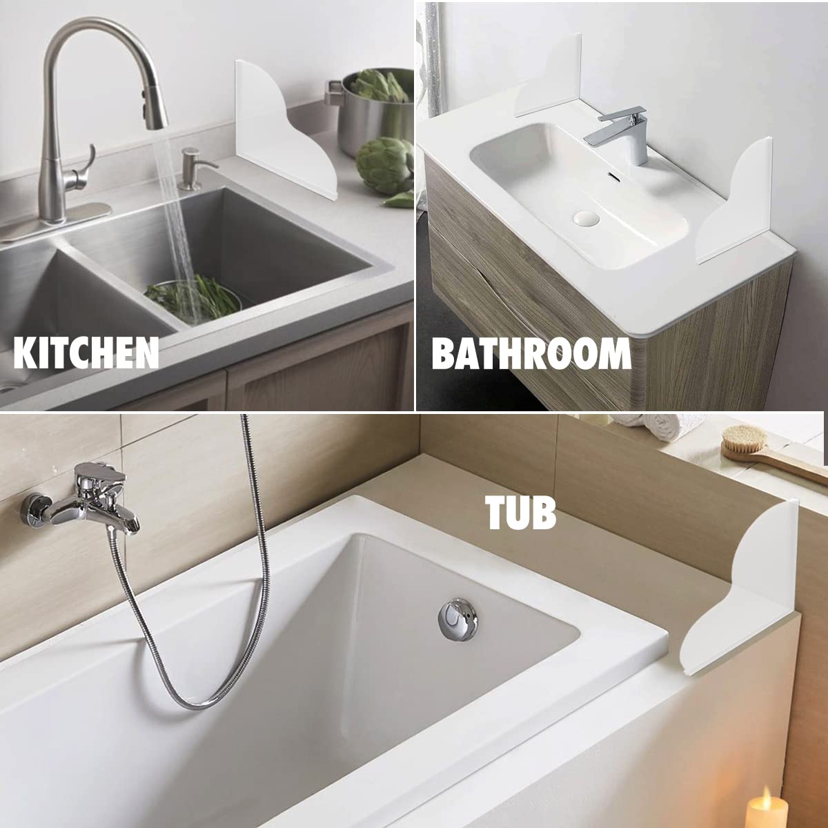 Heebabeys Tub Splash Guard Removable, 2 Pack Bathtub Water Splash Guards,Silicone Base & Acrylic Tub Corner Guards To Keep Water
