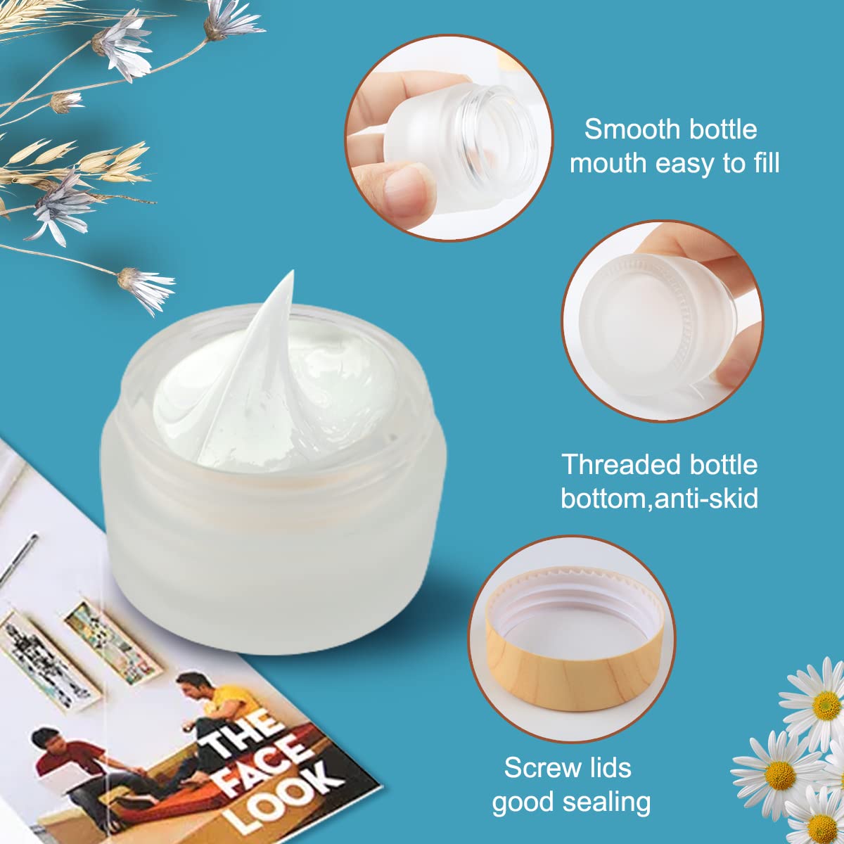 12 Pack Frosted Glass Jar Cosmetic Cream Jar Sample Jars Empty Travel Makeup Container For Cream Lotion Lip Balm Eyeshadow (5G)