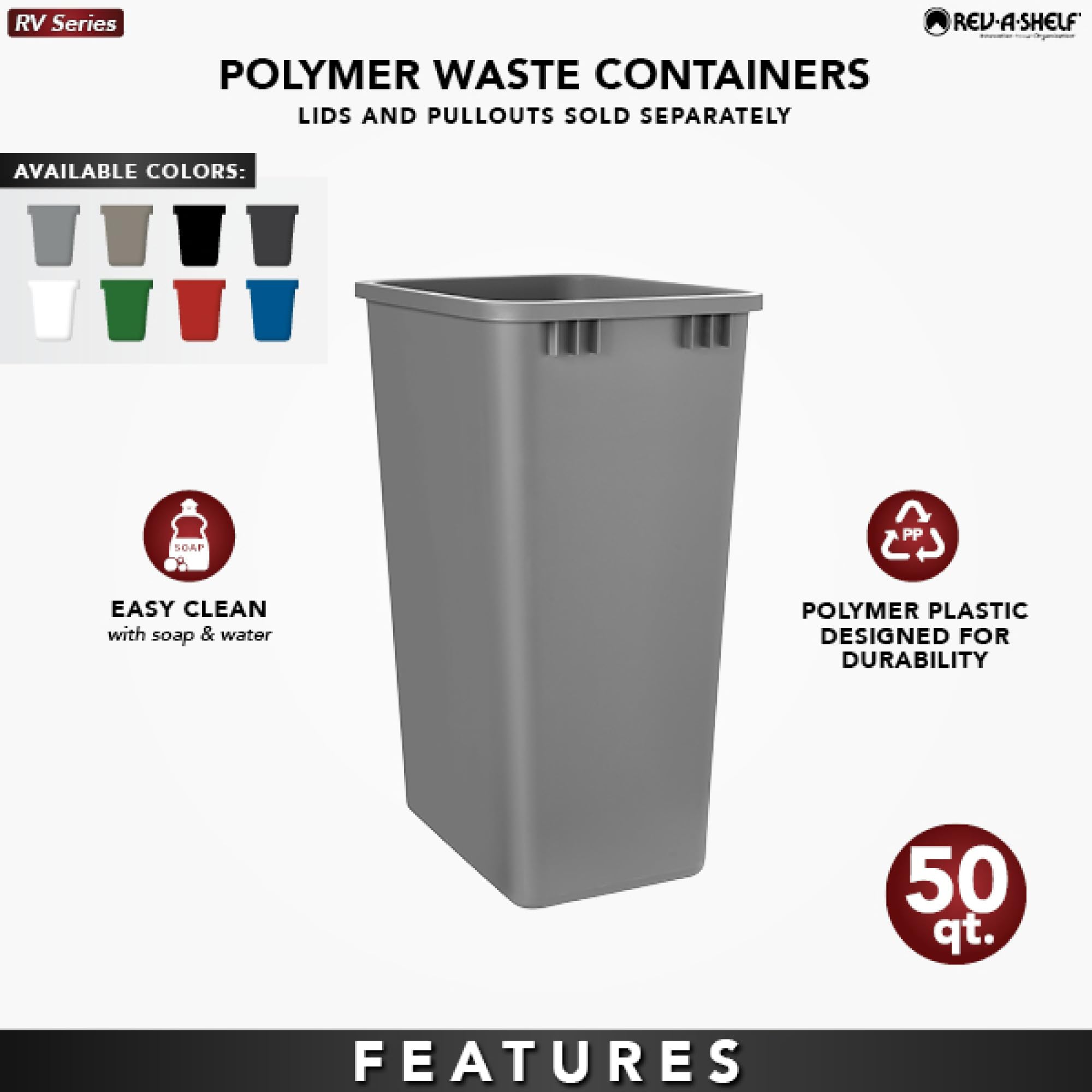 Rev-A-Shelf 50 Quart Waste Bin  Silver