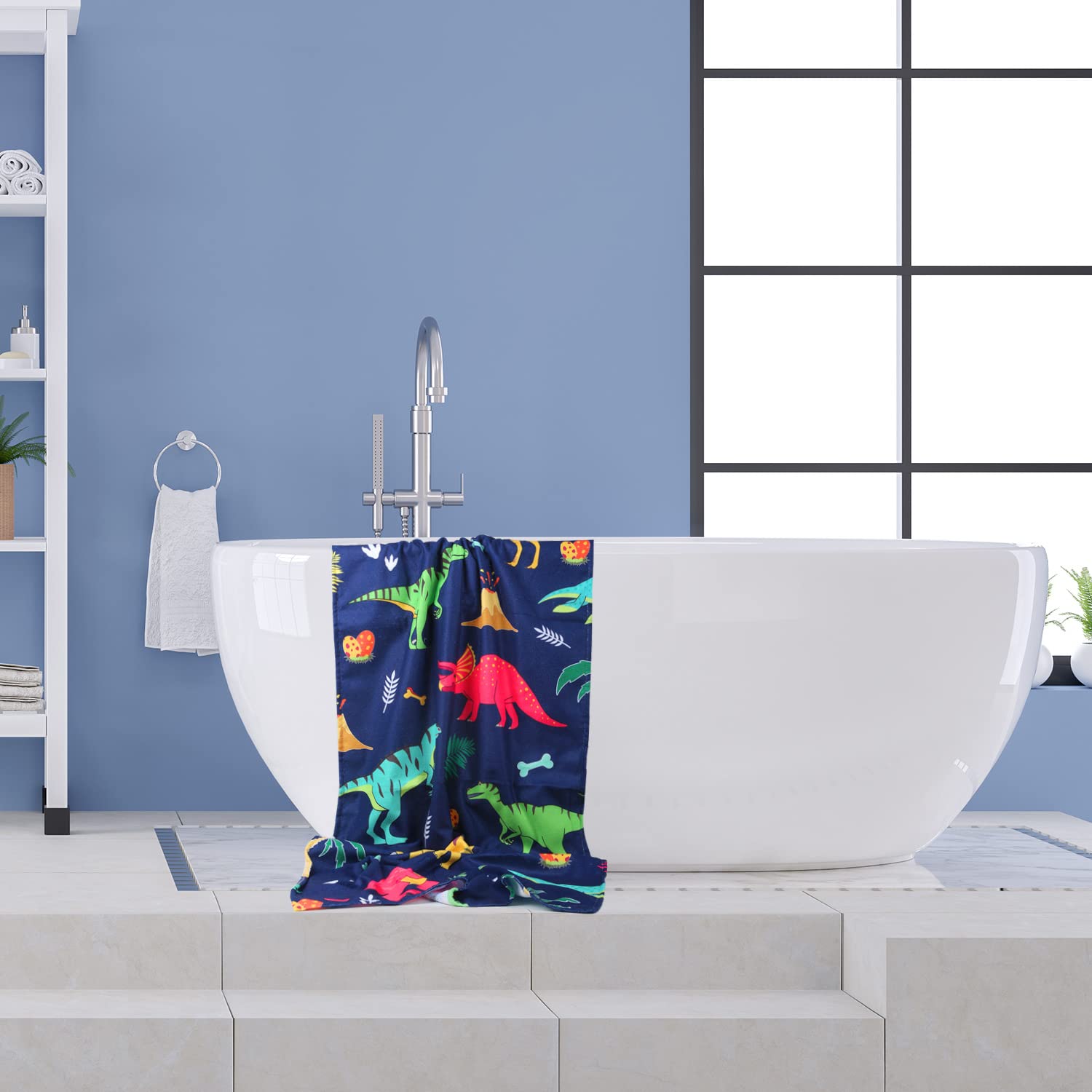 Livilan Dinosaur Beach Towel For Kids, Soft Microfiber 24'' X 48'', Quick Dry, Sand Free, Perfect For Boys Bath, Pool, Travel, D