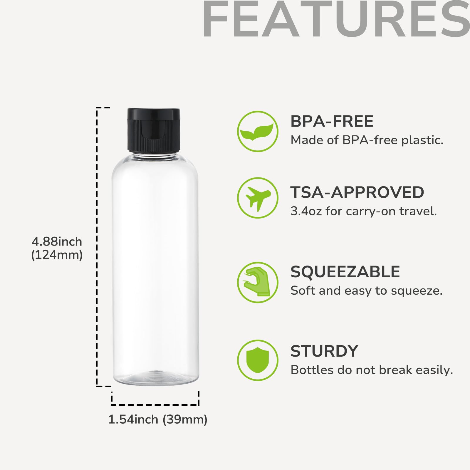 LISAPACK 3.4Oz Travel Bottles with Flip Cap (5 Pcs) Empty Transparent Dispenser Container for Travel Size Cosmetics (100ml  Clear)