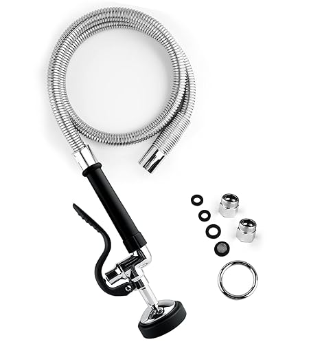 JZBRAIN Spray Valve with 45 inches Flexible Stainless Steel Hose High Pressure Pre Rinse Sprayer Nozzle Assembly for Commercial Kitchen Sink Faucet Wall/Deck Mount
