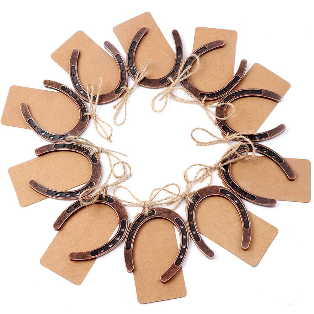 Ourwarm 10Pcs Good Lucky Horseshoe Wedding Favors With Kraft Tags Rustic Horseshoe Gifts For Vintage Wedding Party Decorations