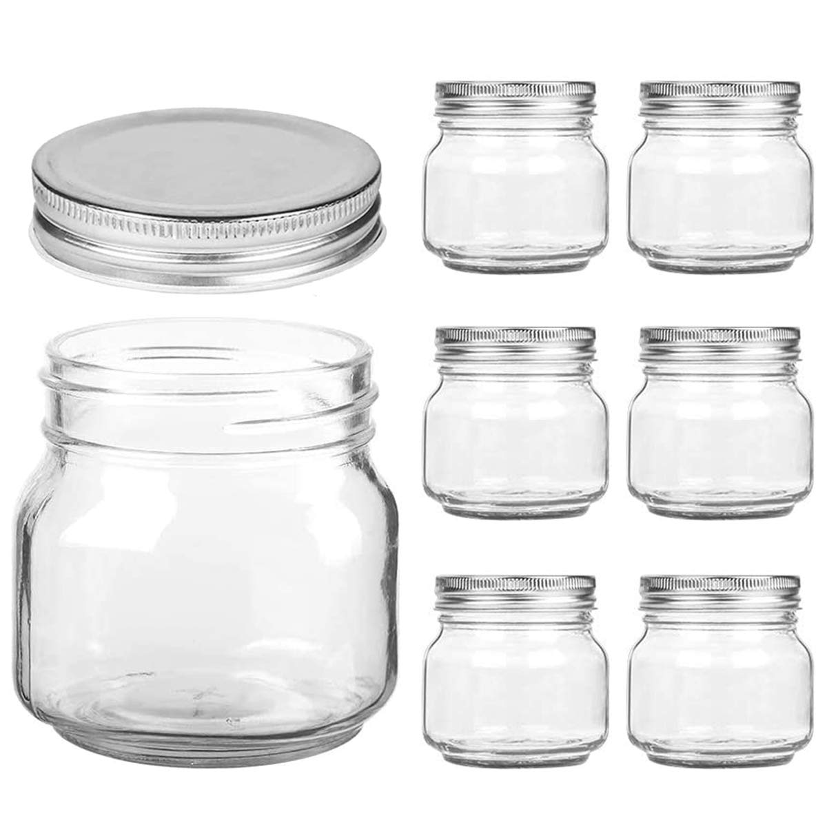 Yomarket Small Mason Jars Regular Mouth - 8 Oz Clear Glass Jars With Silver Metal Lids For Sealing, Food Storage, Overnight Oats