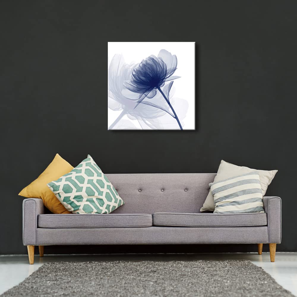 Wieco Art Blue Flickering Flower Modern Abstract Canvas Wall Art Gallery Large Wrapped Perfect Floral Pictures Paintings On Canv