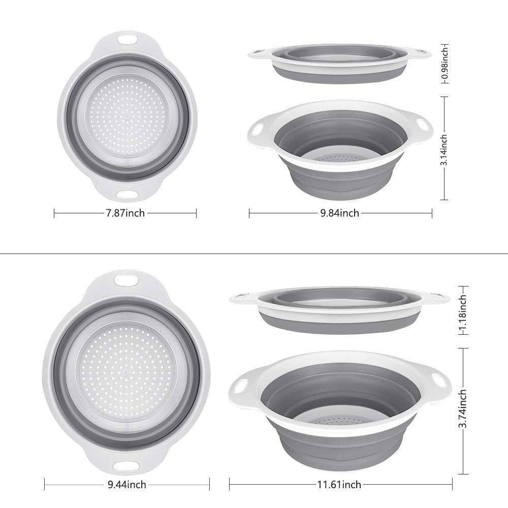 Qimh Collapsible Colander And Strainer Set Of 3-2 Pc 4 Quart(1 Gal) And 1 Pc 2 Quart(0.5 Gal) - Bpa Free & Dishwasher-Safe Silic