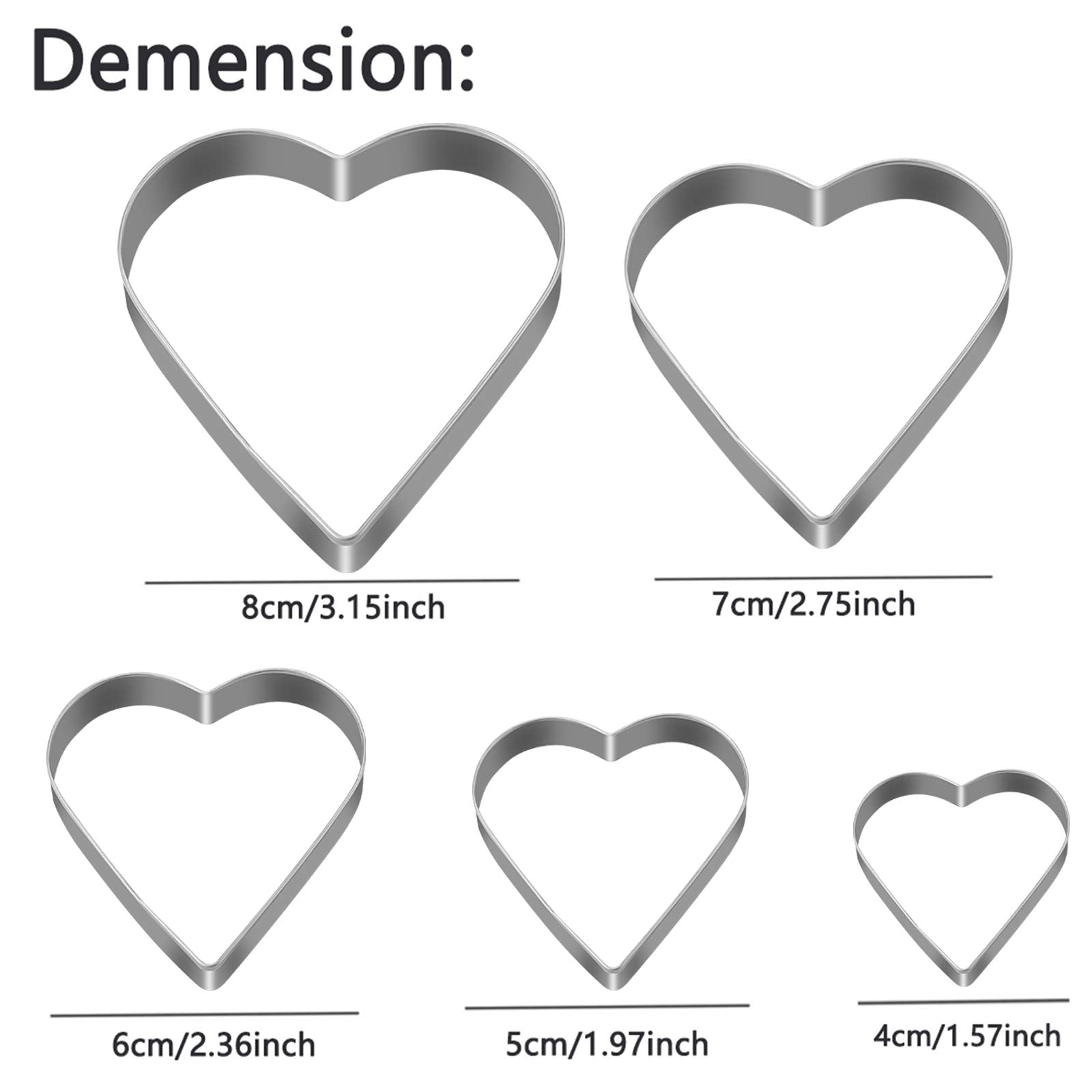 Tmflexe Love Heart Cookie Cutter, Pack Of 5