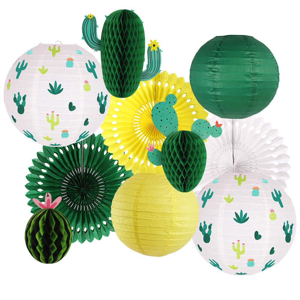 Zilue Cactus Party Decorations, Hawaiian Party Supplies Tropical Hanging Paper Lanterns Cactus Honeycomb Tissue Paper Fans For L