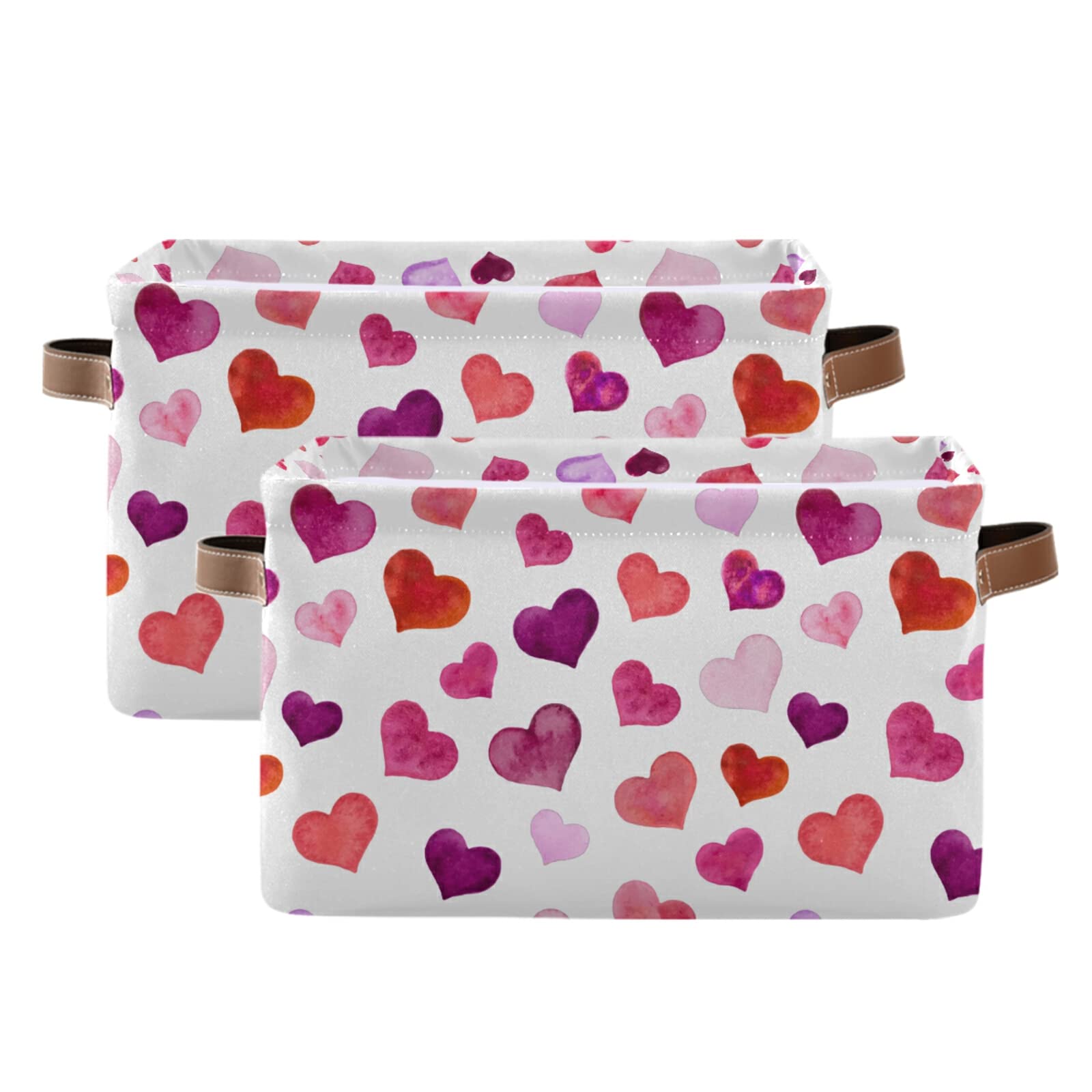 senya Valentine's Day Storage Basket  Large Foldable Storage Basket with Handles  Pink Love Hearts Fabric Collapsible Storage Bins Organizer Bag for Baby Storage Toy Storage  one size x1