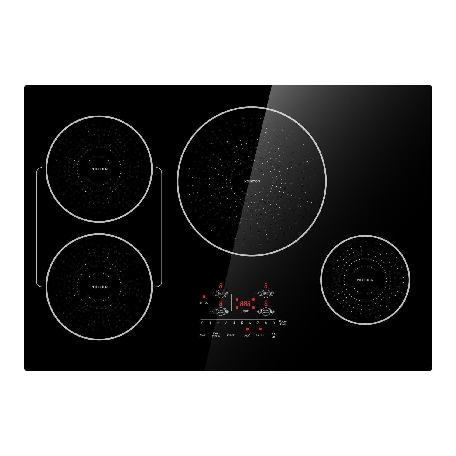 BIGoods 30 Inch Induction Cooktop 4 Burners, Flat Glass Top Electric Stove Hob with Bridge-SYNC, 3 Preset Modes Booster, Timer, 